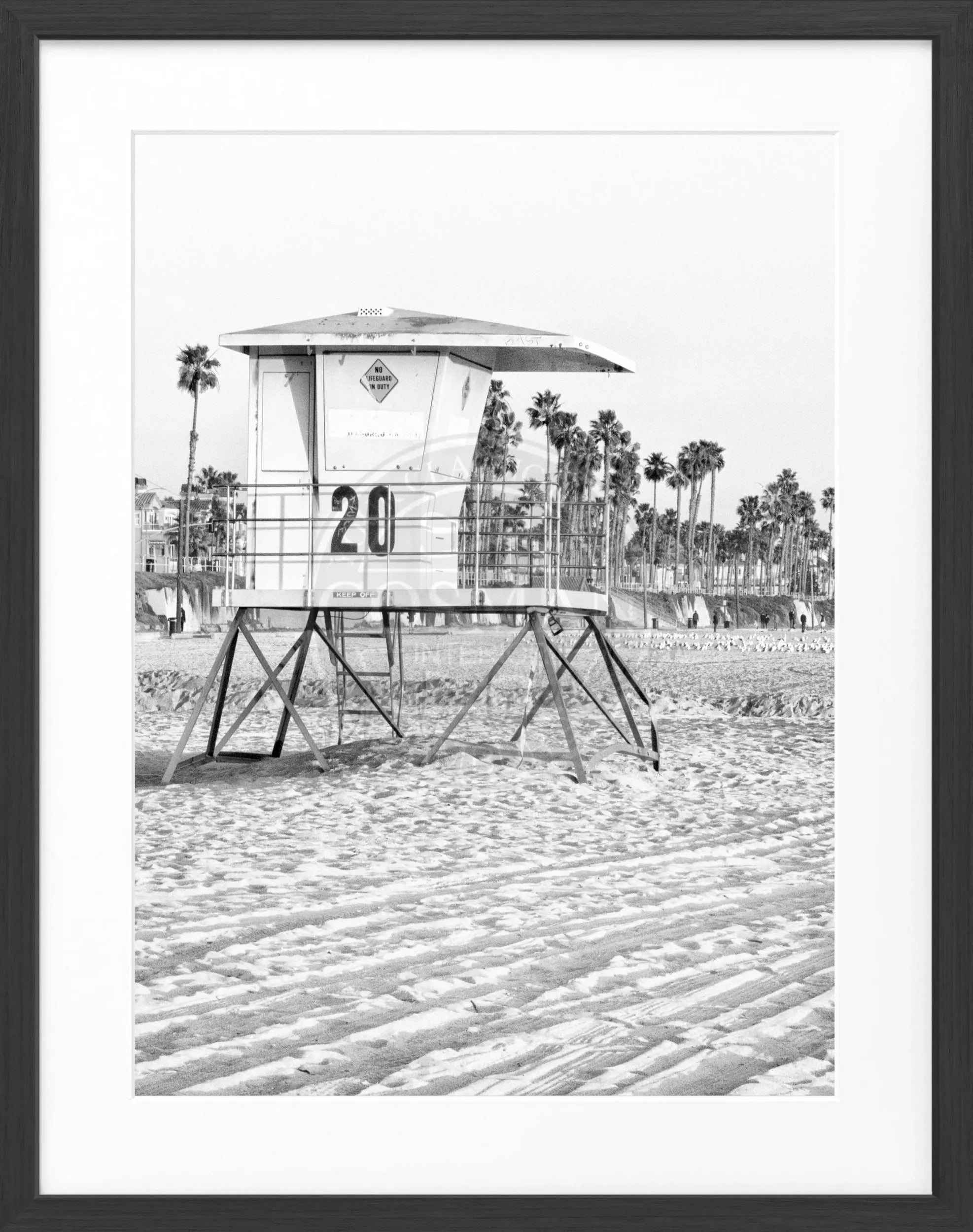 Schwarz-weiß Poster mit Rahmen, Kalifornien Huntington Beach Lifeguard, Cosman-Photocollection, 25x31cm, Strandmotiv