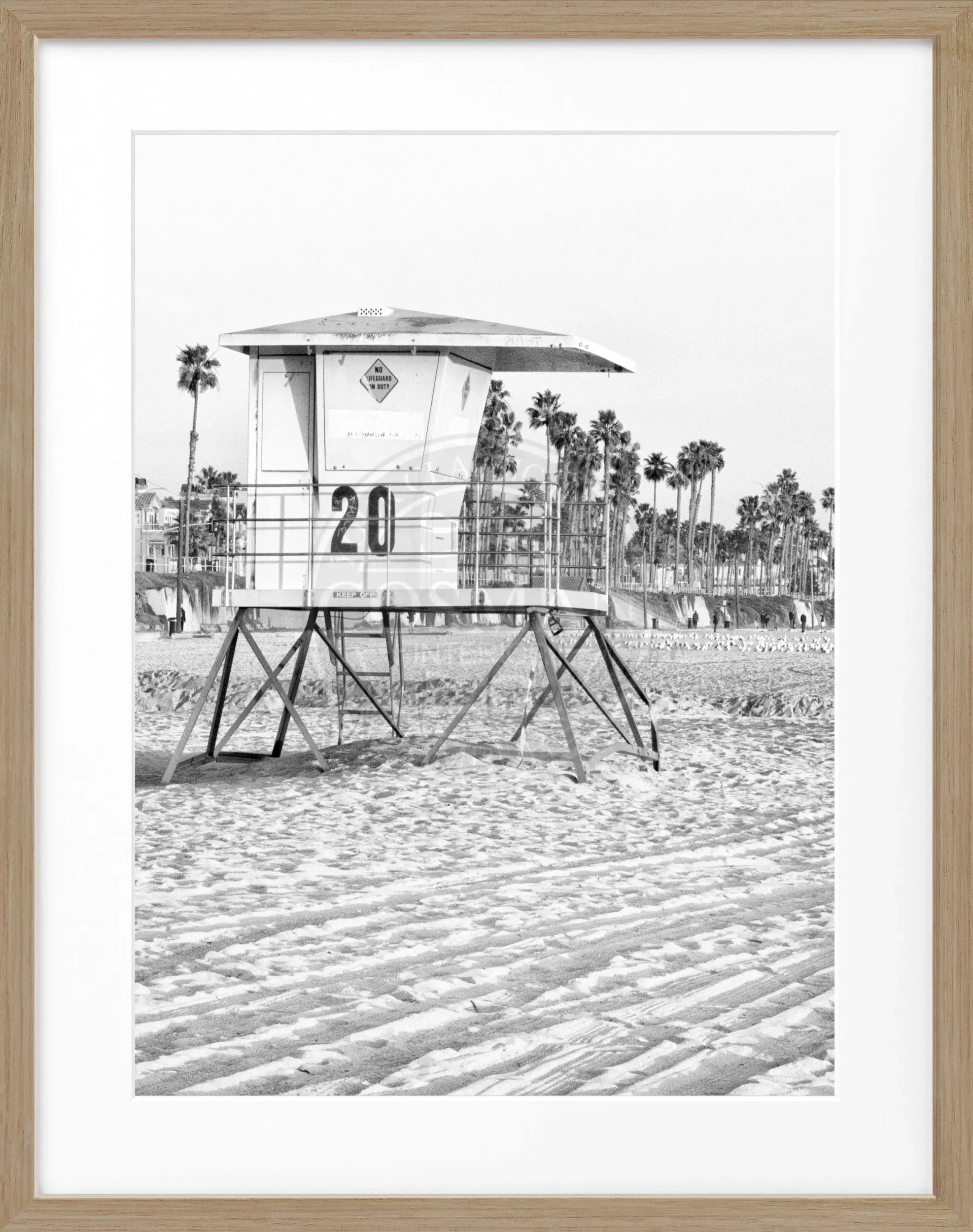 Schwarz-weiß Poster mit Rahmen, Kalifornien Huntington Beach Lifeguard Motiv, von Cosman-Photocollection, 25x31cm