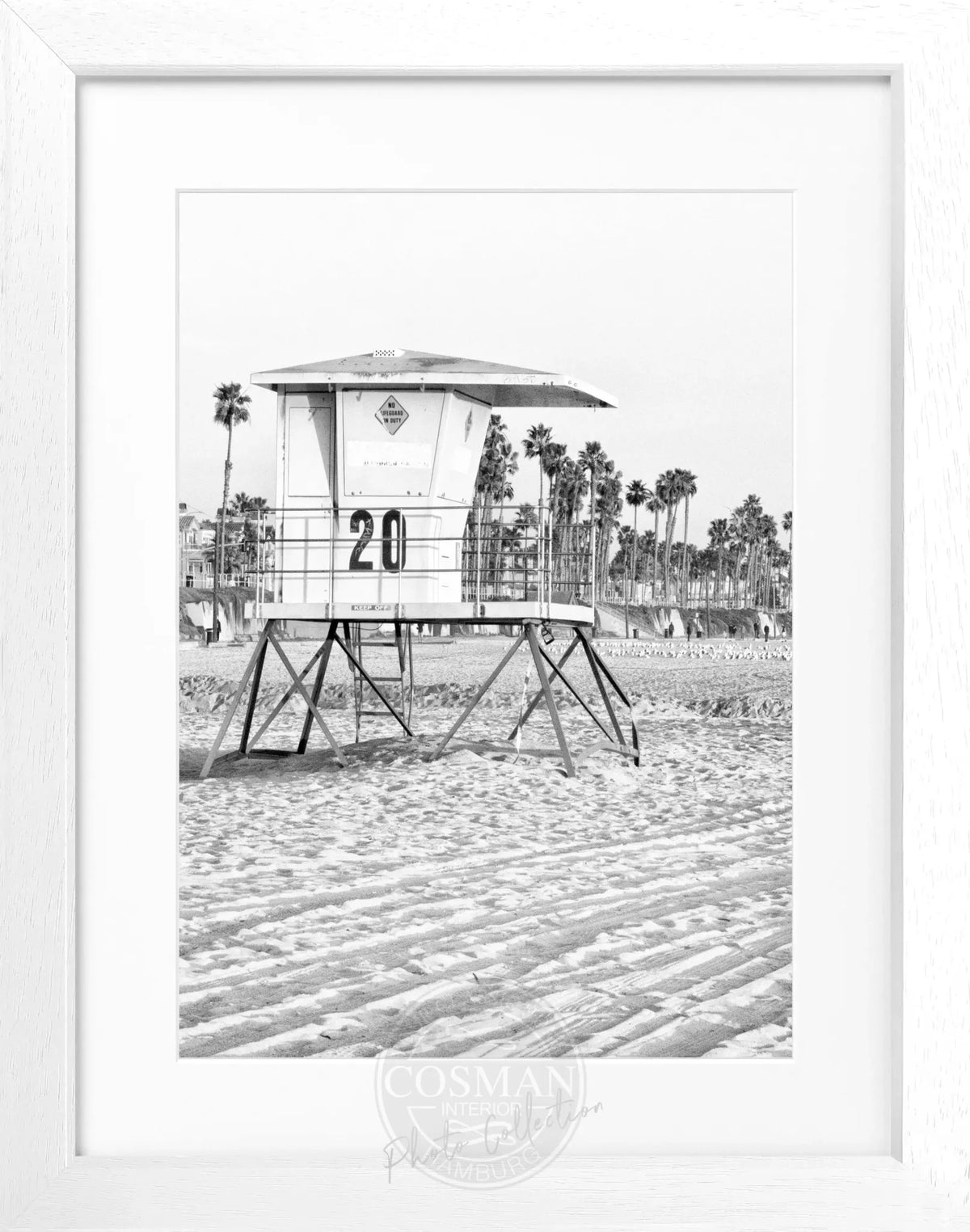 Schwarz-weiß Poster mit Rahmen, Kalifornien Huntington Beach Lifeguard, Cosman-Photocollection, 25x31cm, Wanddekoration