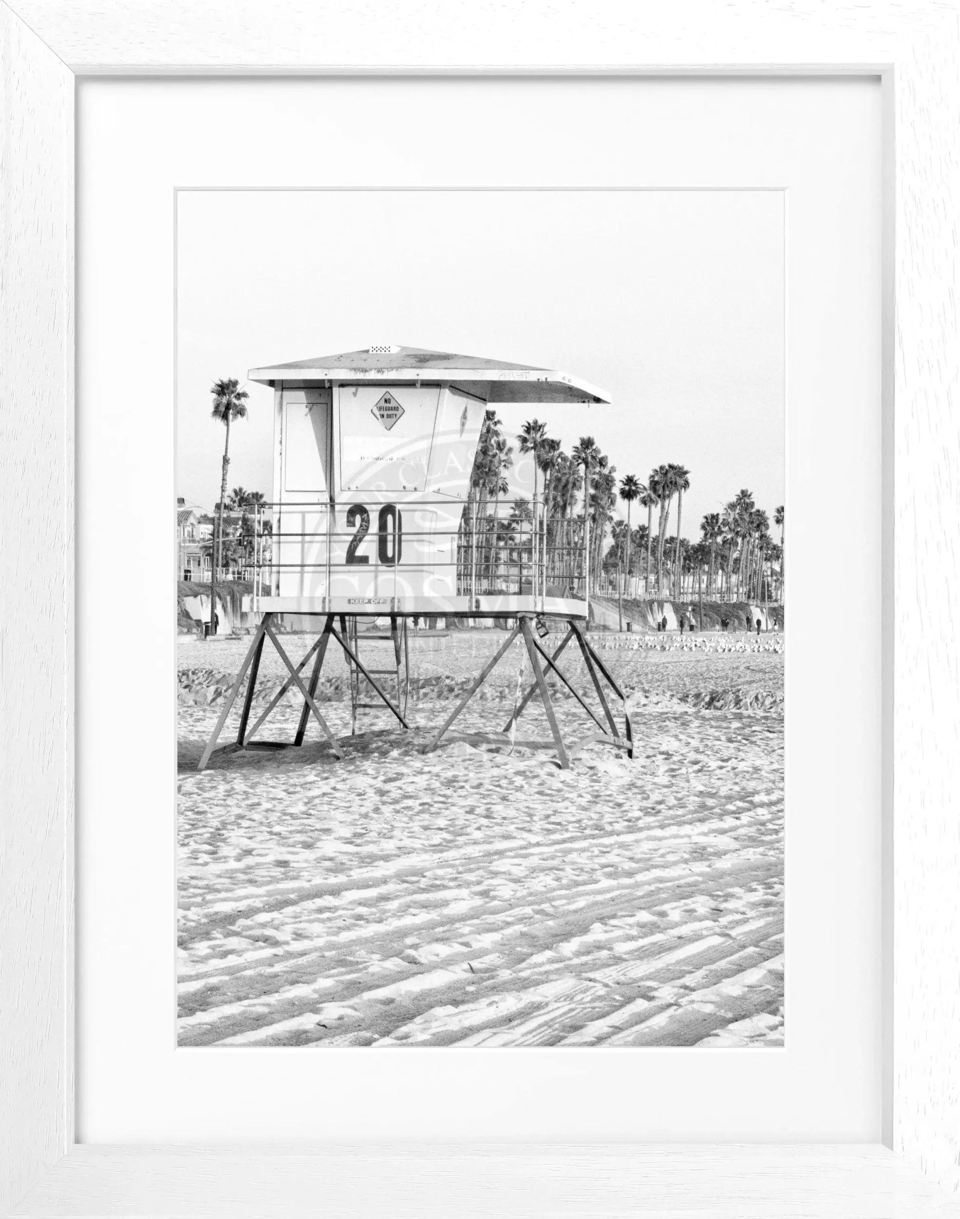 Schwarz-weiß Poster mit Rahmen, Kalifornien Huntington Beach Lifeguard, Cosman-Photocollection, 25x31cm, Wanddekoration