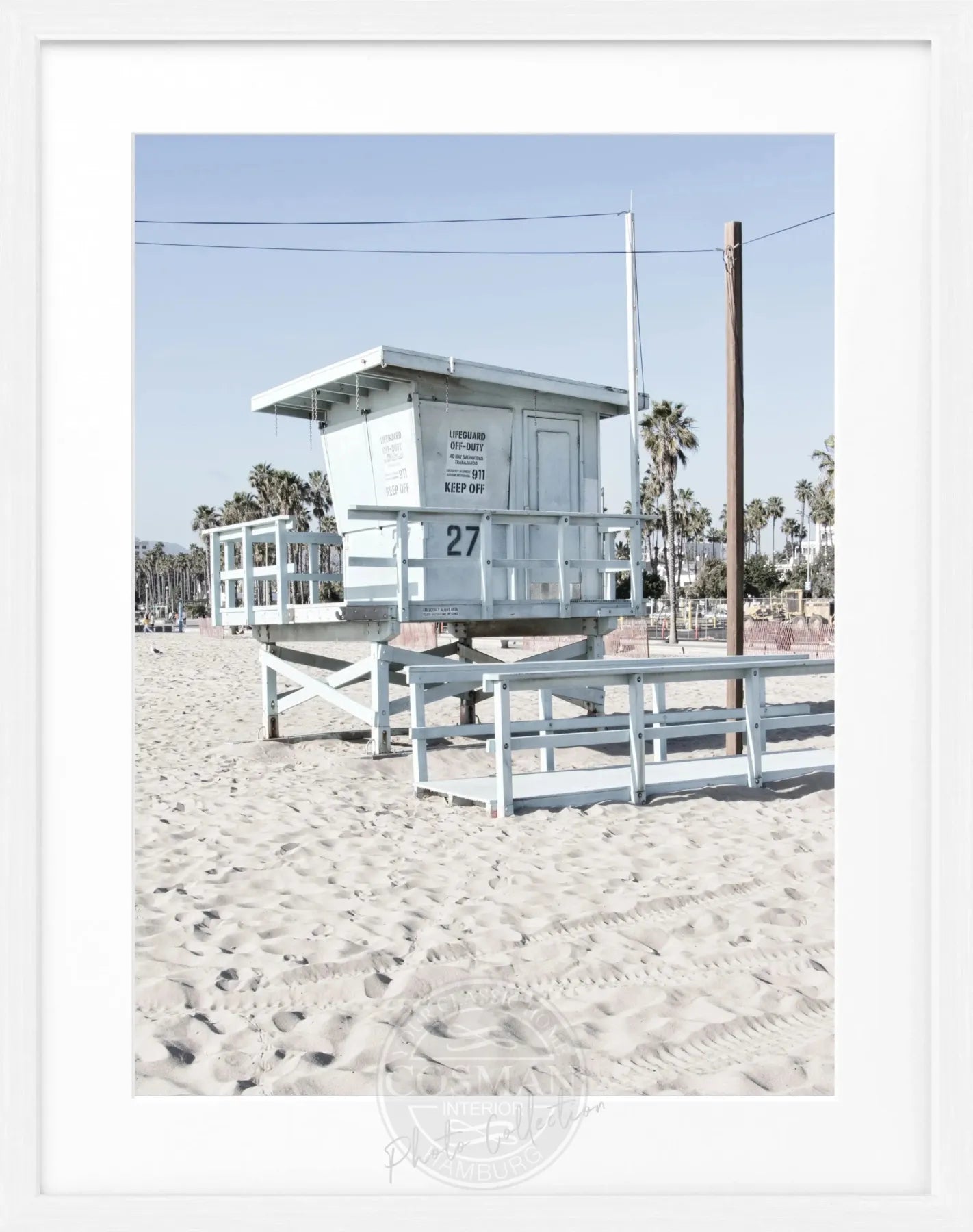 Schwarz-weiß Poster mit Rahmen, Kalifornien Lifeguard-Motiv, 25x31cm, von Cosman-Photocollection