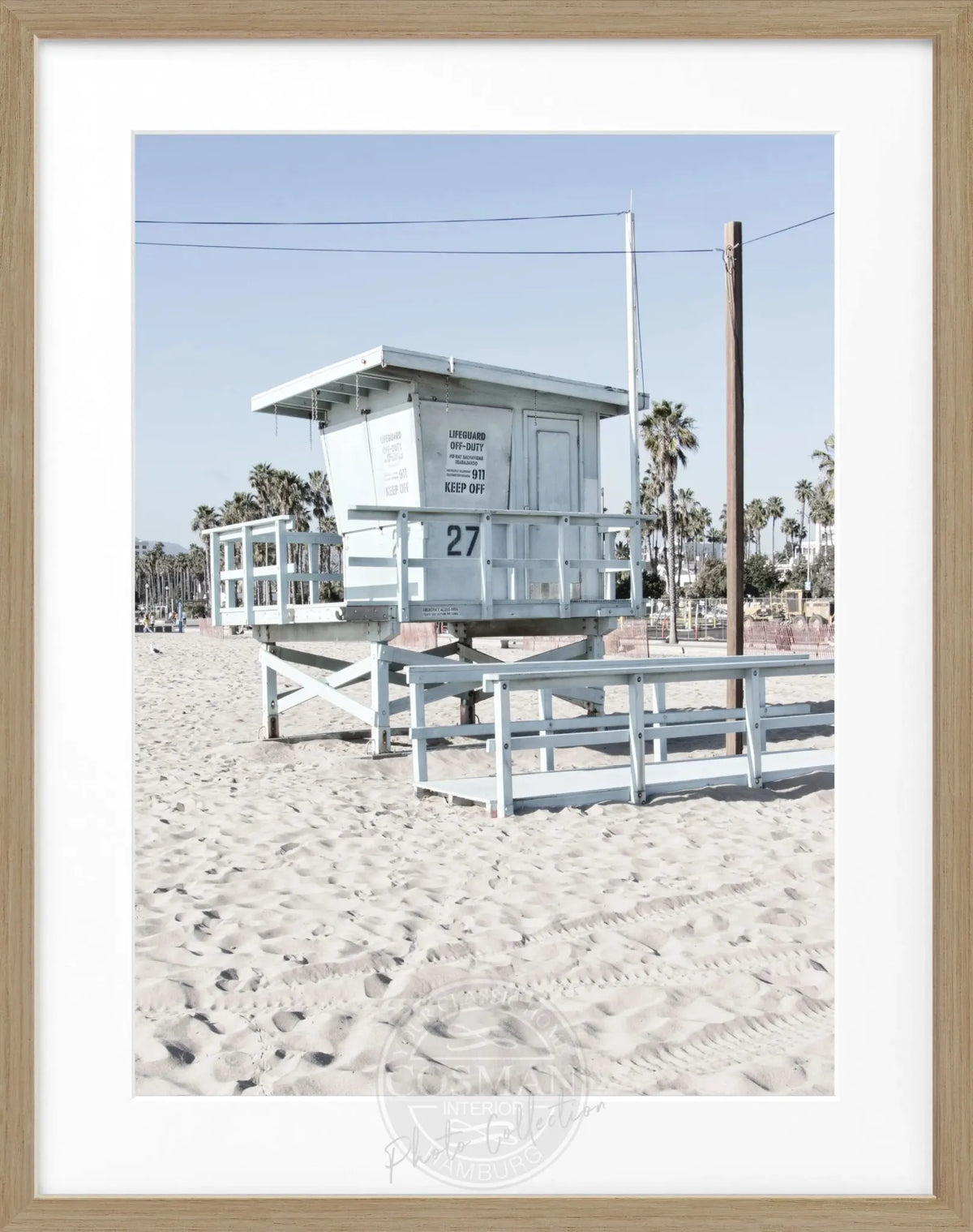 Schwarz-weiß Poster mit Rahmen, Kalifornien Lifeguard Motiv, 25x31cm, von Cosman-Photocollection