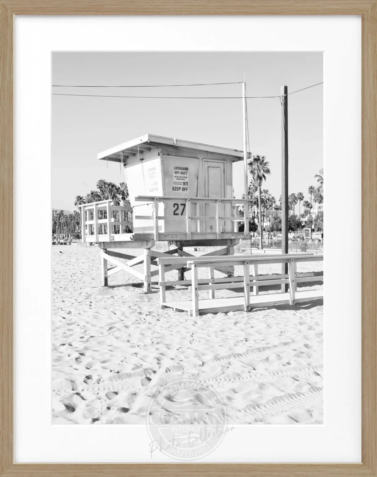 Schwarz-weiß Poster mit Rahmen, Kalifornien Lifeguard-Motiv, 25x31 cm, von Cosman-Photocollection