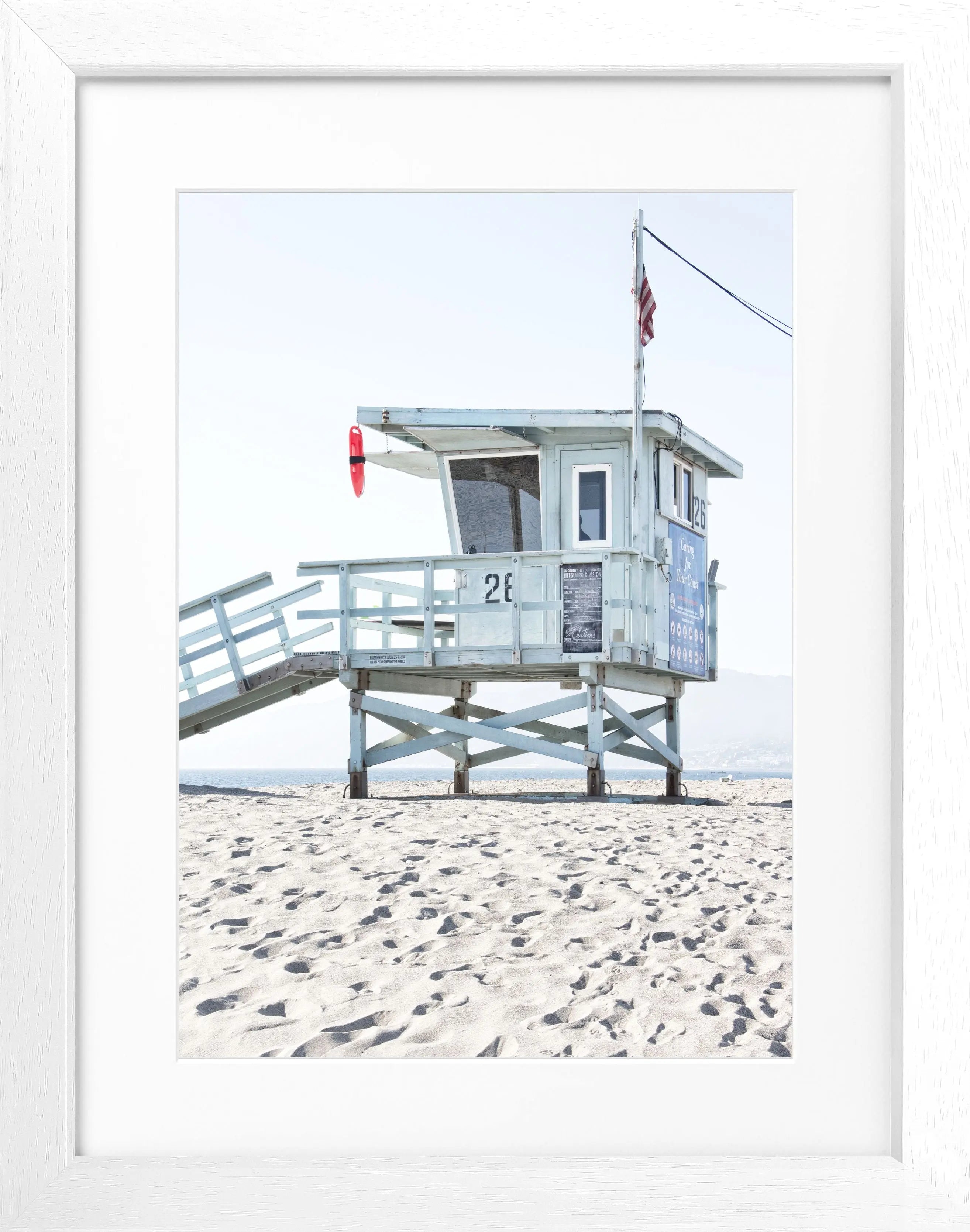 Schwarz-weiß Poster mit Rahmen, Kalifornien Lifeguard Motiv, ca. 25x31cm, von Cosman-Photocollection.