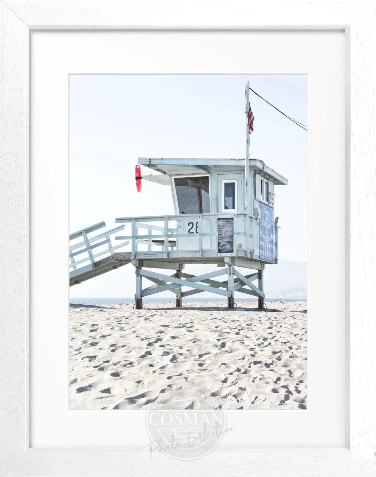 Schwarz-weiß Poster mit Rahmen, Kalifornien Lifeguard Motiv, ca. 25x31cm, von Cosman-Photocollection.