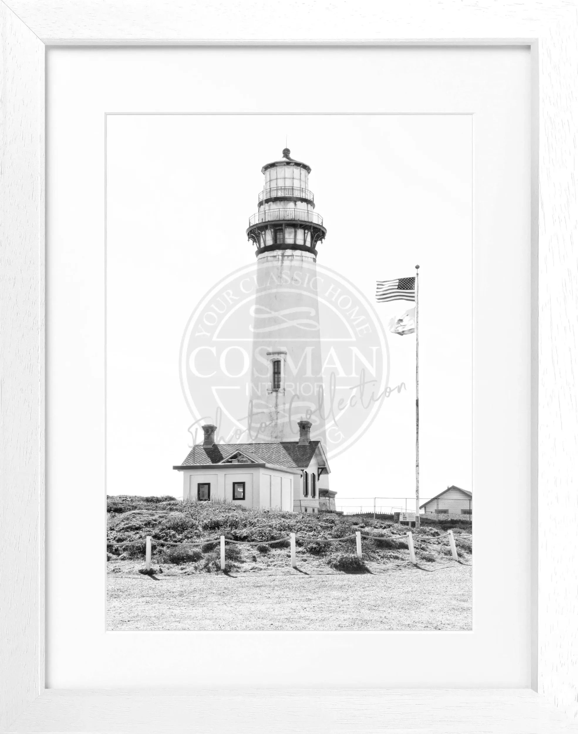 Schwarz-weiß Poster mit Rahmen von Kalifornien, Lighthouse-Motiv, 25x31 cm, von Cosman-Photocollection