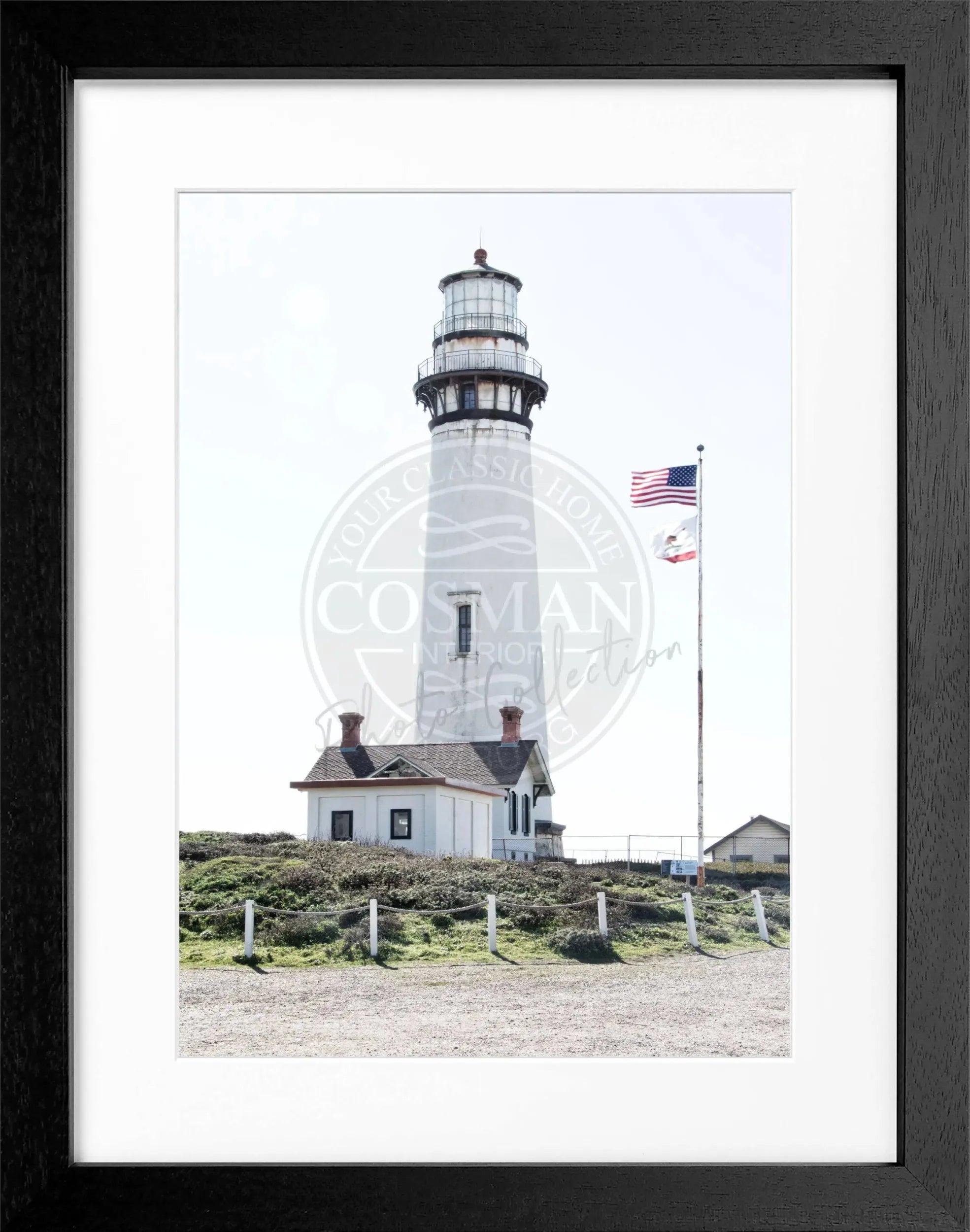 Schwarz-weiß Poster mit Rahmen, Kalifornien Leuchtturm Motiv, Cosman-Photocollection, 25x31 cm