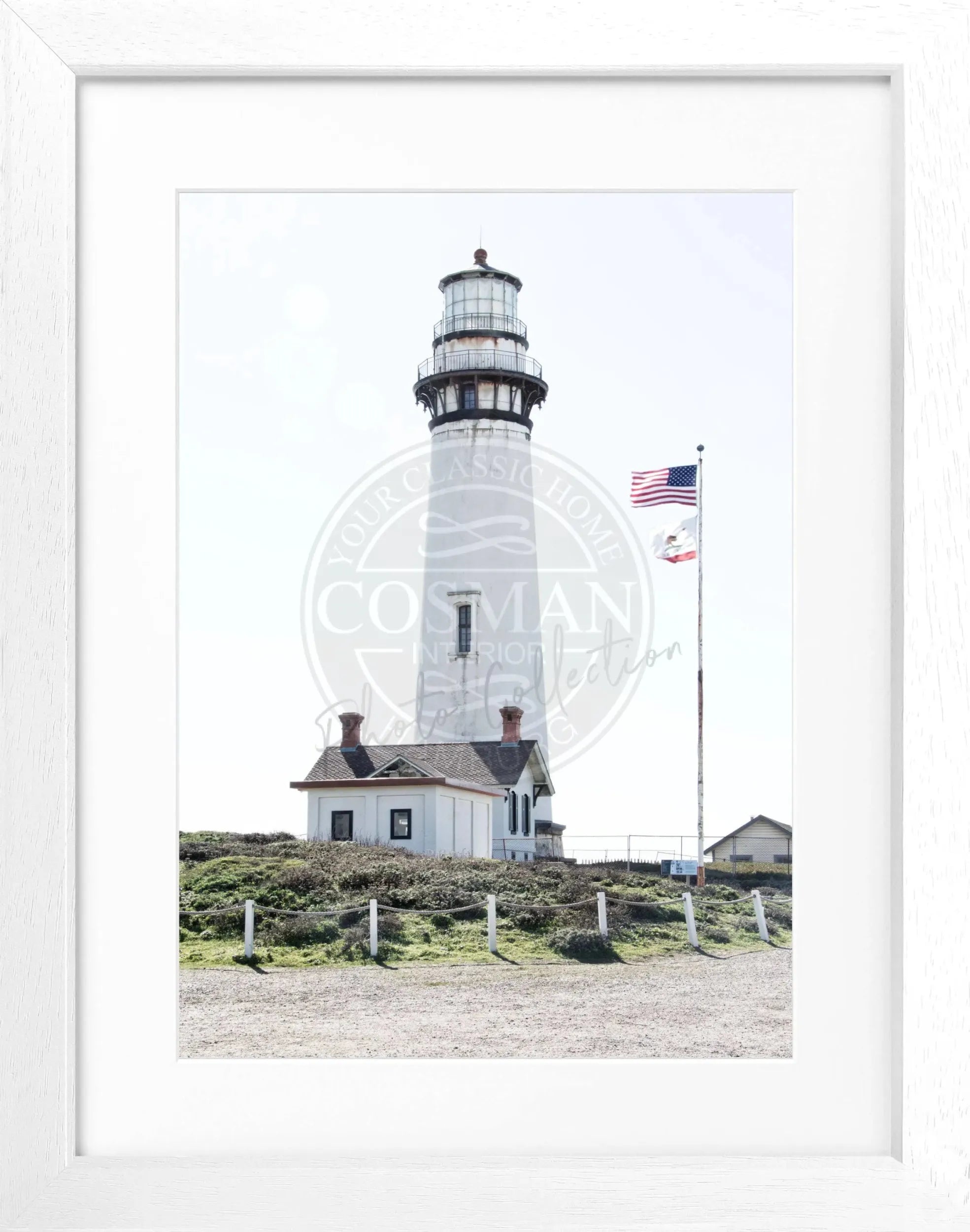 Schwarz-weiß Poster mit Rahmen, Kalifornien Leuchtturm Motiv, Cosman-Photocollection, 25x31 cm, Wanddekoration