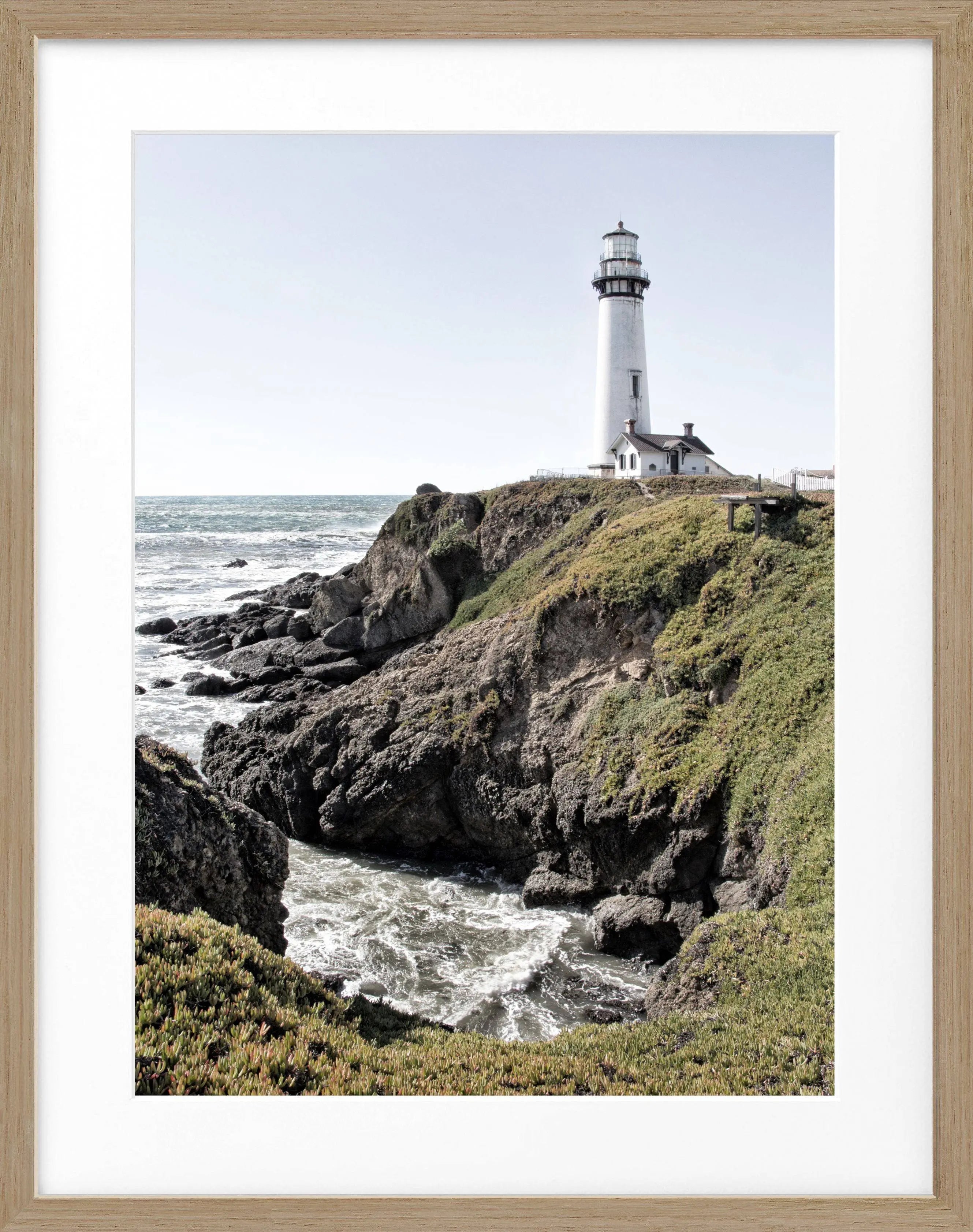 Schwarz-weiß Poster mit Rahmen von Kalifornien, Leuchtturm-Motiv, 25x31 cm, von Cosman-Photocollection.