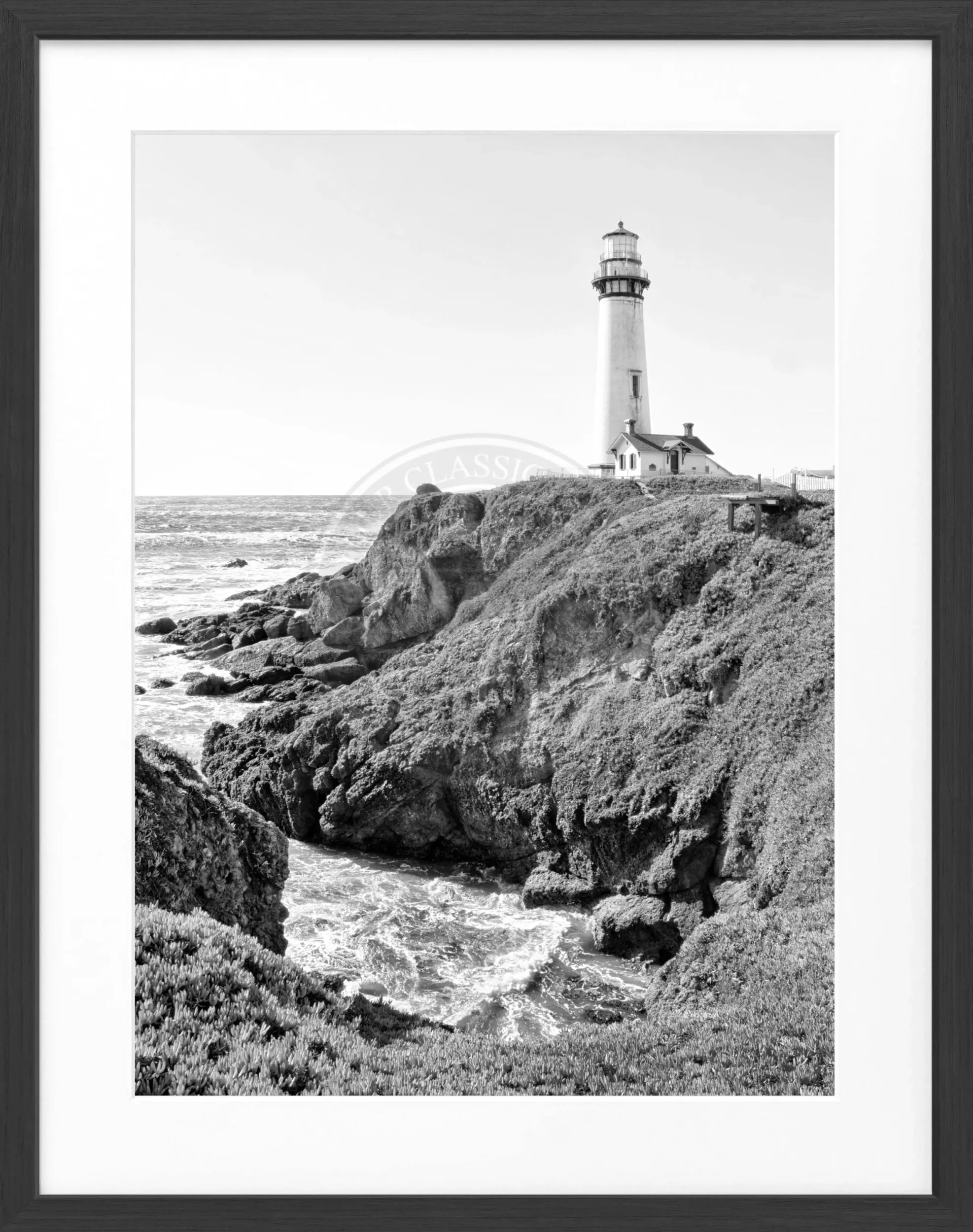 Schwarz-weiß Poster mit Rahmen, Kalifornien Leuchtturm Motiv, Cosman-Photocollection, 25x31 cm, Wanddekoration