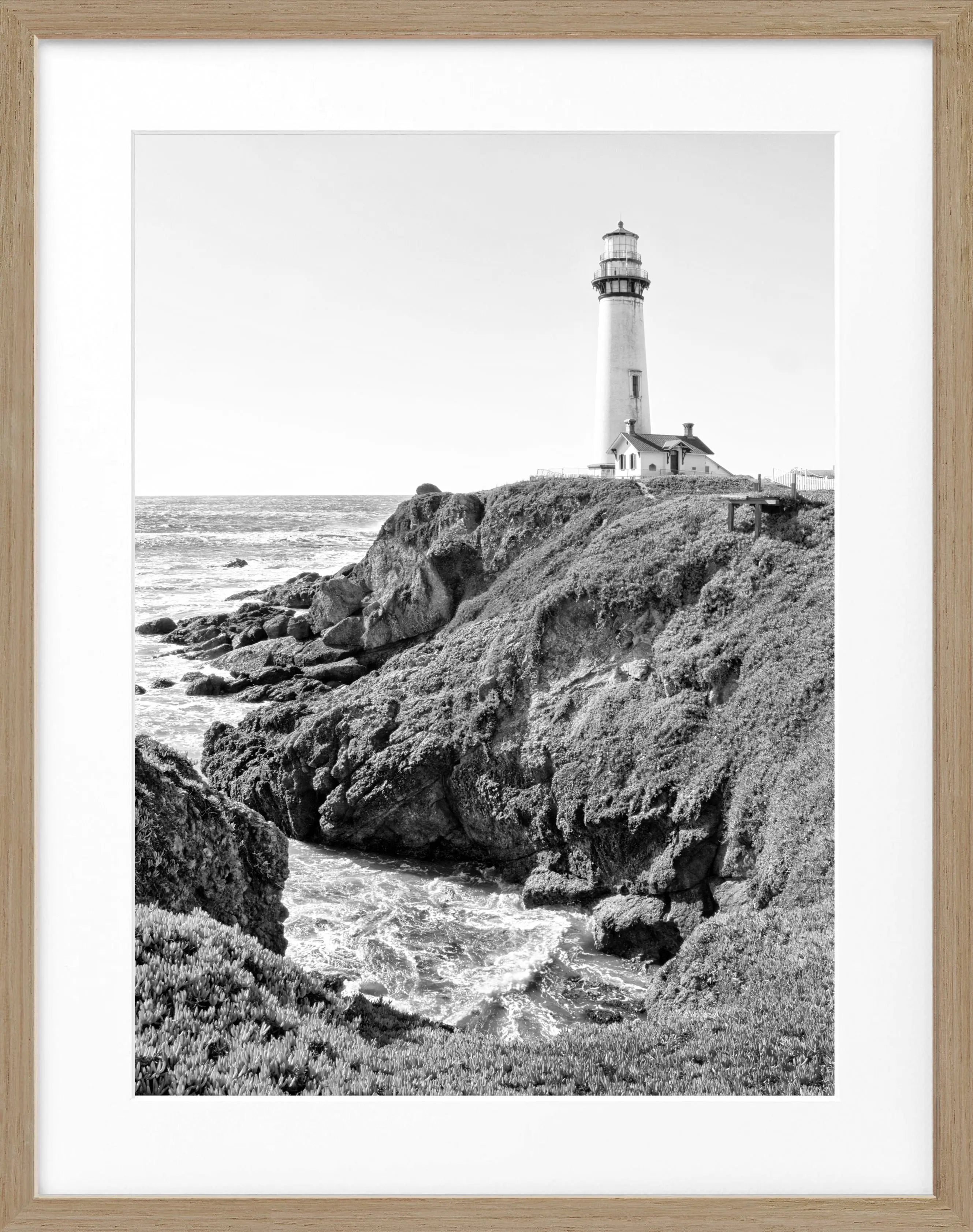 Schwarz-weiß Poster mit Rahmen von Kalifornien, Lighthouse Motiv, von Cosman-Photocollection, 25x31 cm