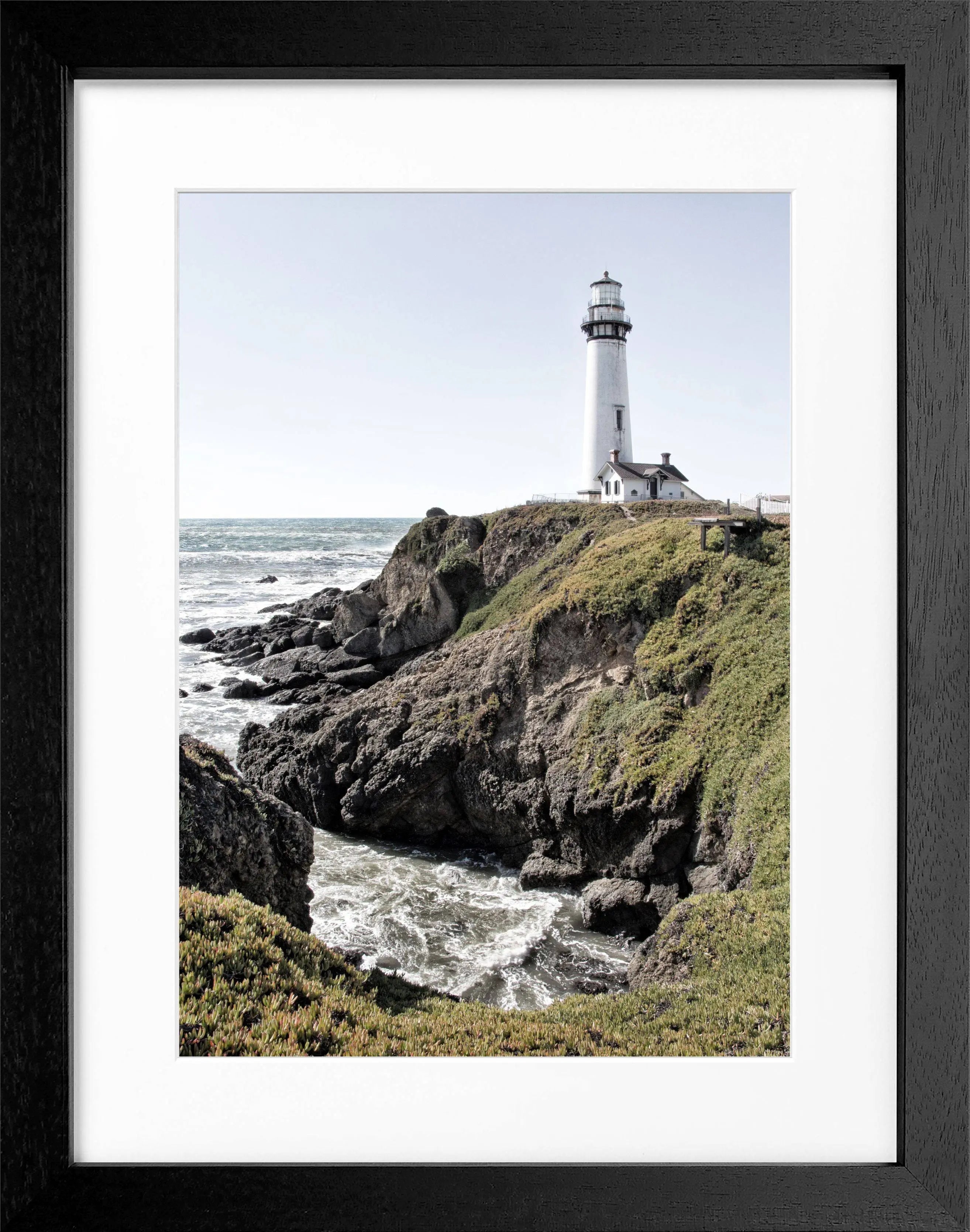 Schwarz-weiß Poster mit Rahmen von Kalifornien, Leuchtturm-Motiv, von Cosman-Photocollection, 25x31 cm