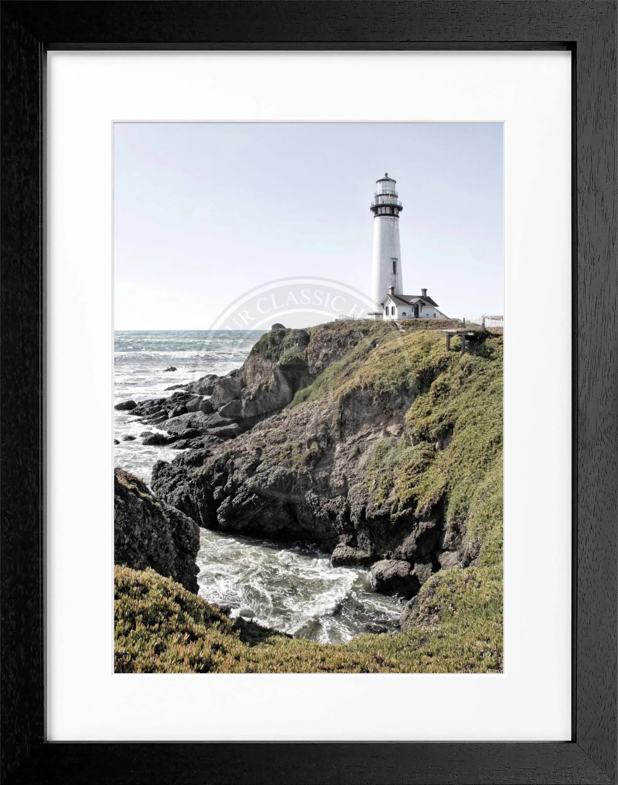 Schwarz-weiß Poster mit Rahmen, Kalifornien Leuchtturm Motiv, Cosman-Photocollection, 25x31cm, Wandkunst für Zuhause