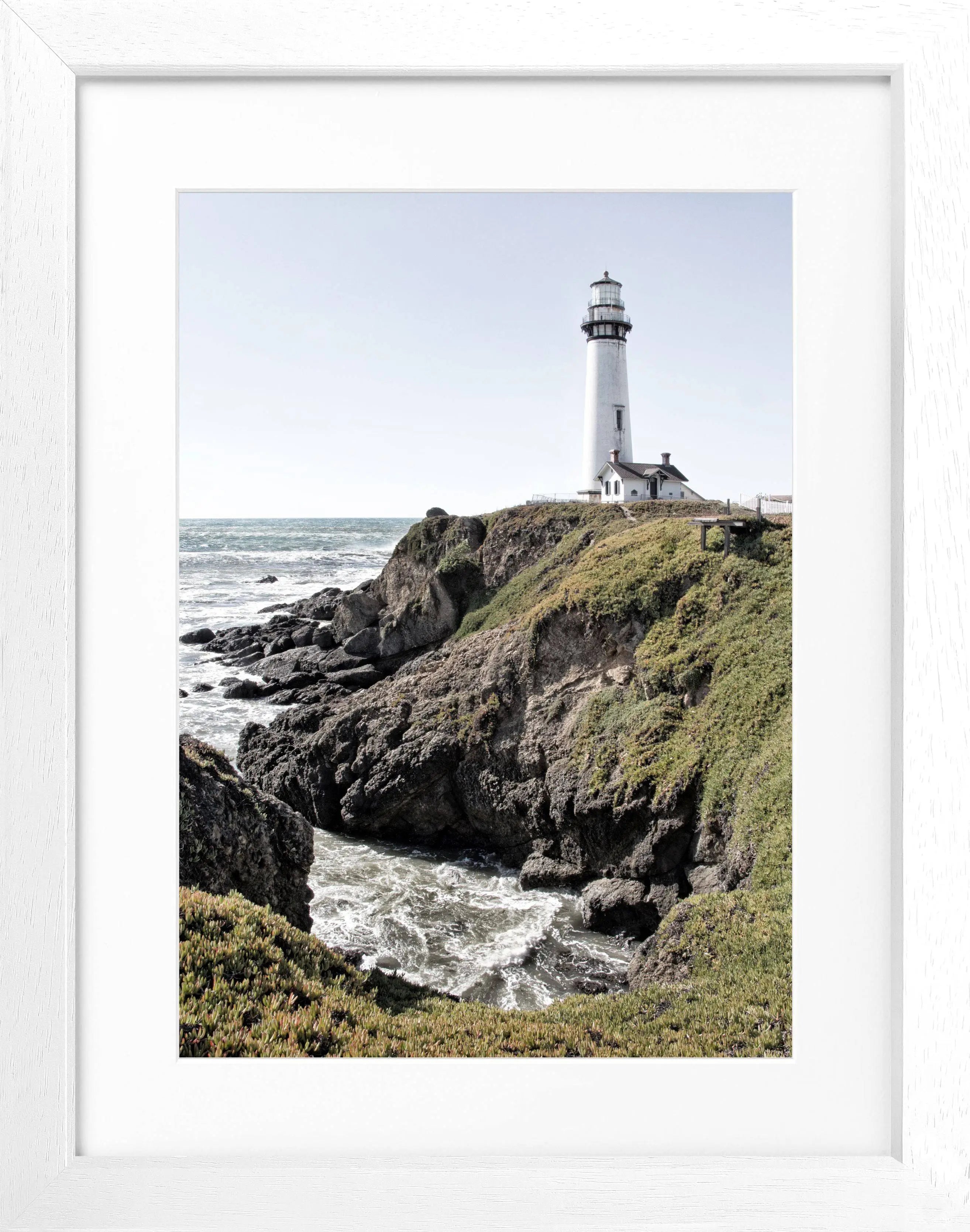 Schwarz-weiß Poster mit Rahmen von Kalifornien, Leuchtturm-Motiv, 25x31cm, von Cosman-Photocollection