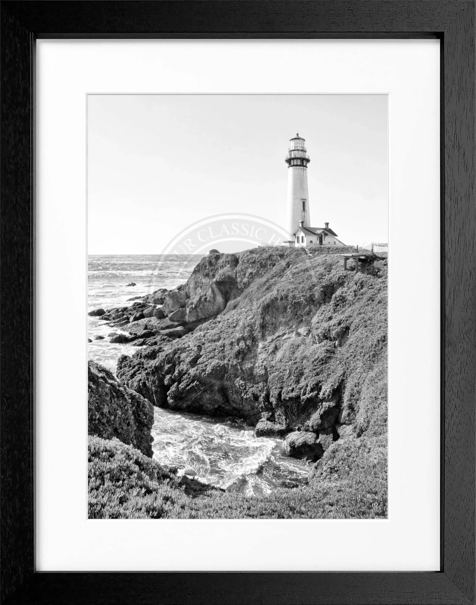 Schwarz-weiß Poster mit Rahmen von Kalifornien, Leuchtturm-Motiv, von Cosman-Photocollection, 25x31 cm
