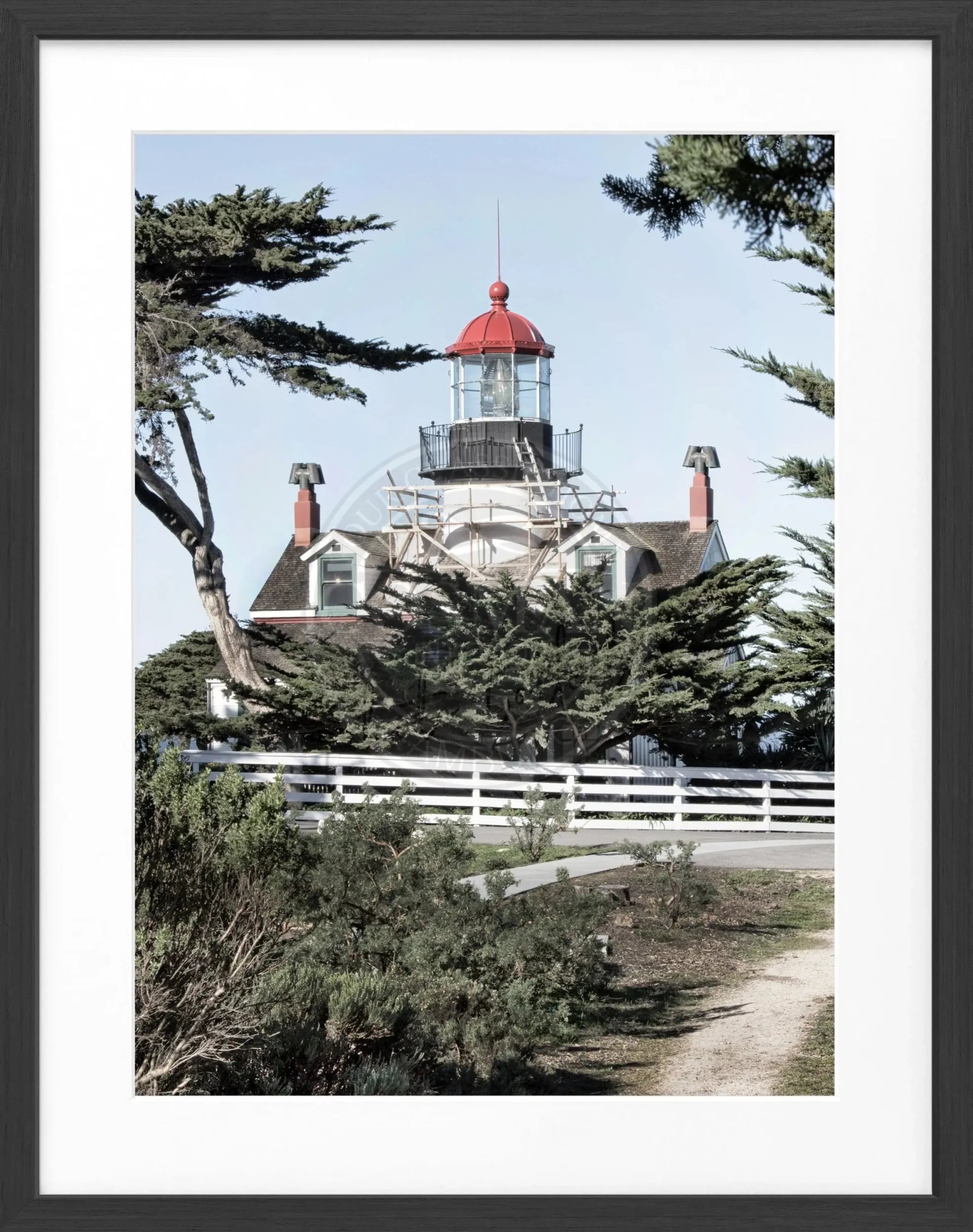 Schwarz-weiß Poster mit Rahmen, Kalifornien Leuchtturm Motiv, Cosman-Photocollection, 25x31 cm, Wanddekoration