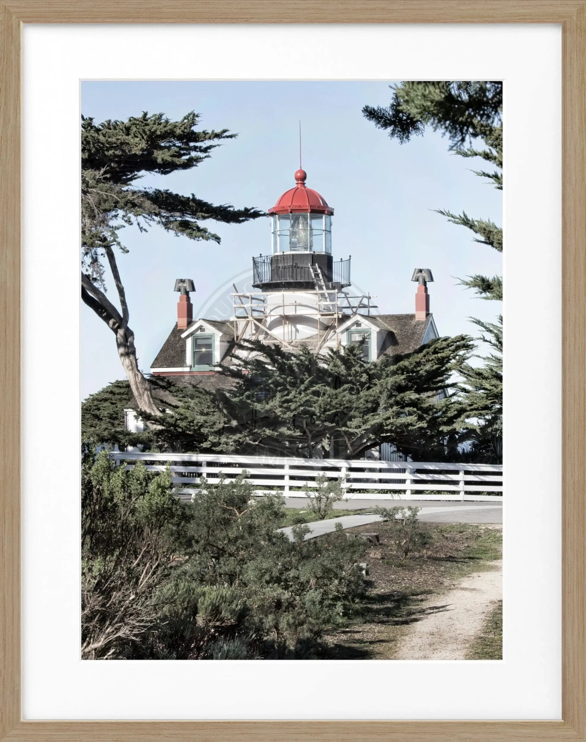 Schwarz-weiß Poster mit Rahmen von Kalifornien 'Lighthouse' von Cosman-Photocollection, 25x31cm, Meeresblick mit Leuchtturm