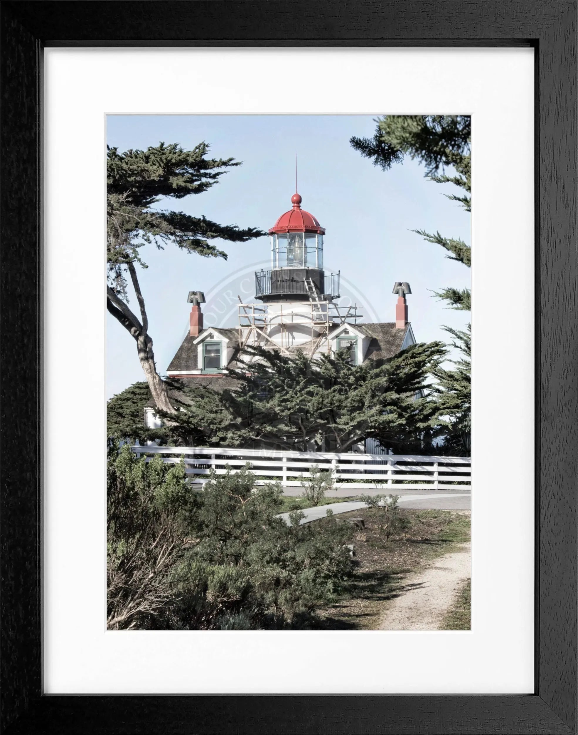 Schwarz-weiß Poster mit Rahmen von Kalifornien Leuchtturm, Cosman-Photocollection, 25x31 cm, Wanddekoration