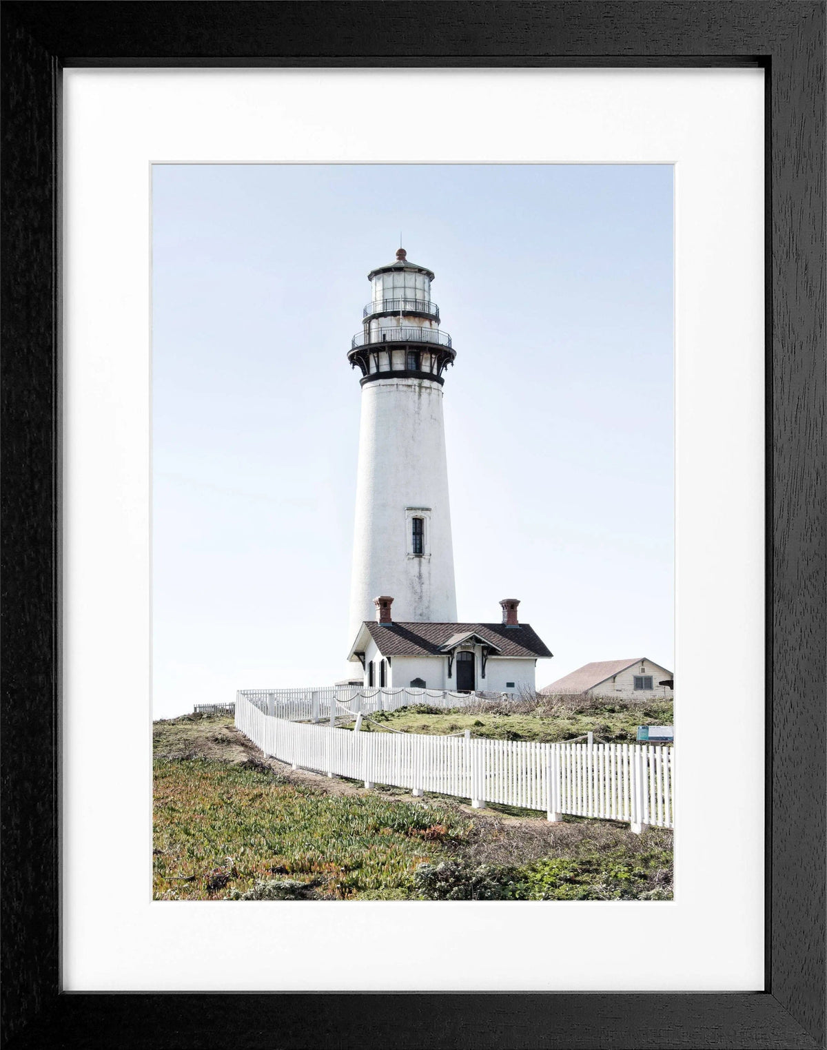 Schwarz-weiß Poster mit Rahmen von Cosman-Photocollection, Kalifornien Leuchtturm Pigeon Point, 25x31cm, Küstenlandschaft