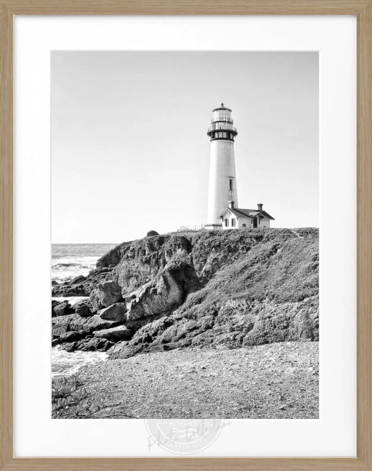 Schwarz-weiß Poster mit Rahmen von Cosman-Photocollection, Kalifornien Leuchtturm Pigeon Point, 25x31 cm, maritime Fotokunst