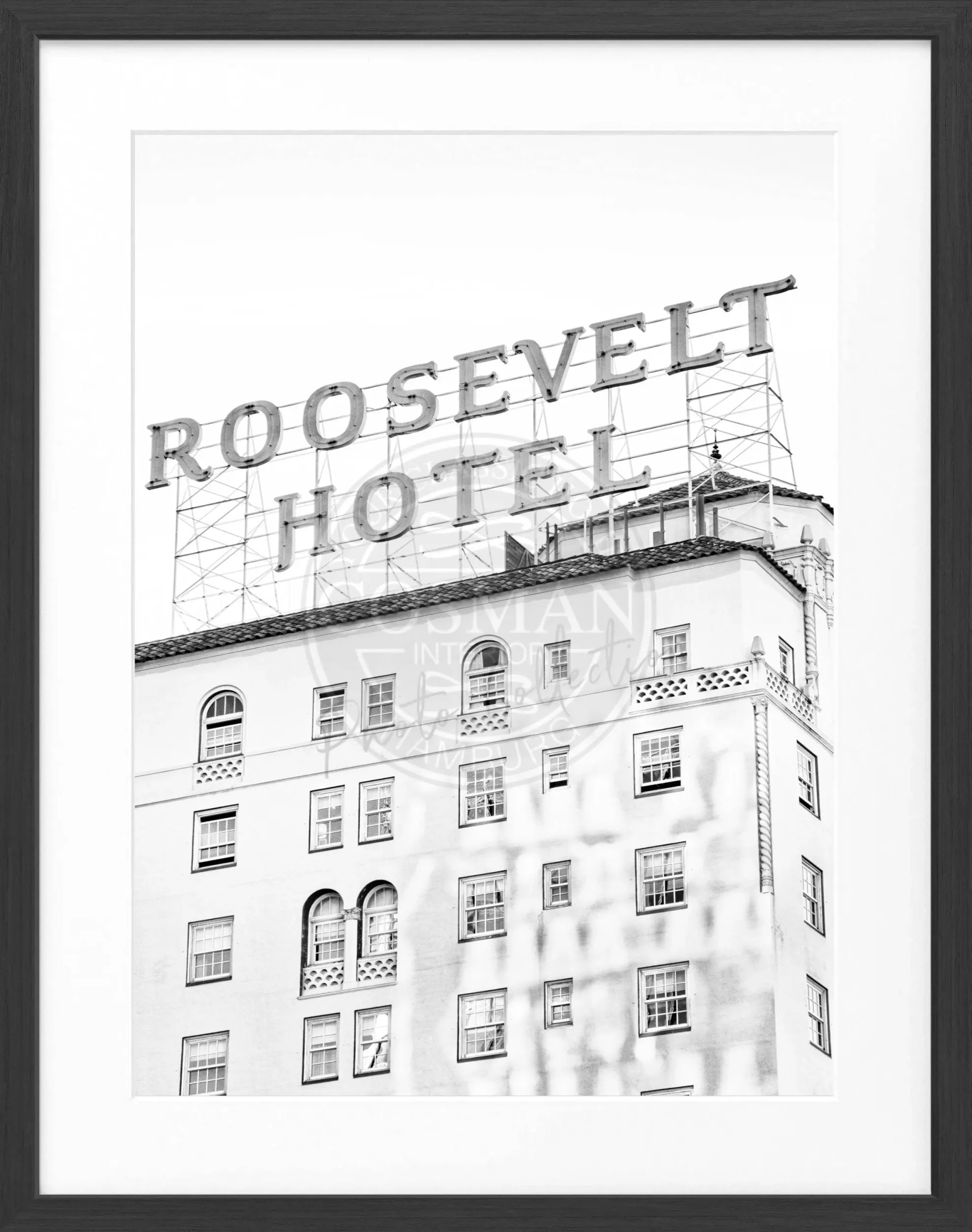 Schwarz-Weiß-Poster mit Rahmen, Kalifornien Los Angeles Roosevelt Hotel, Cosman-Photocollection, 25x31cm, Wanddekoration