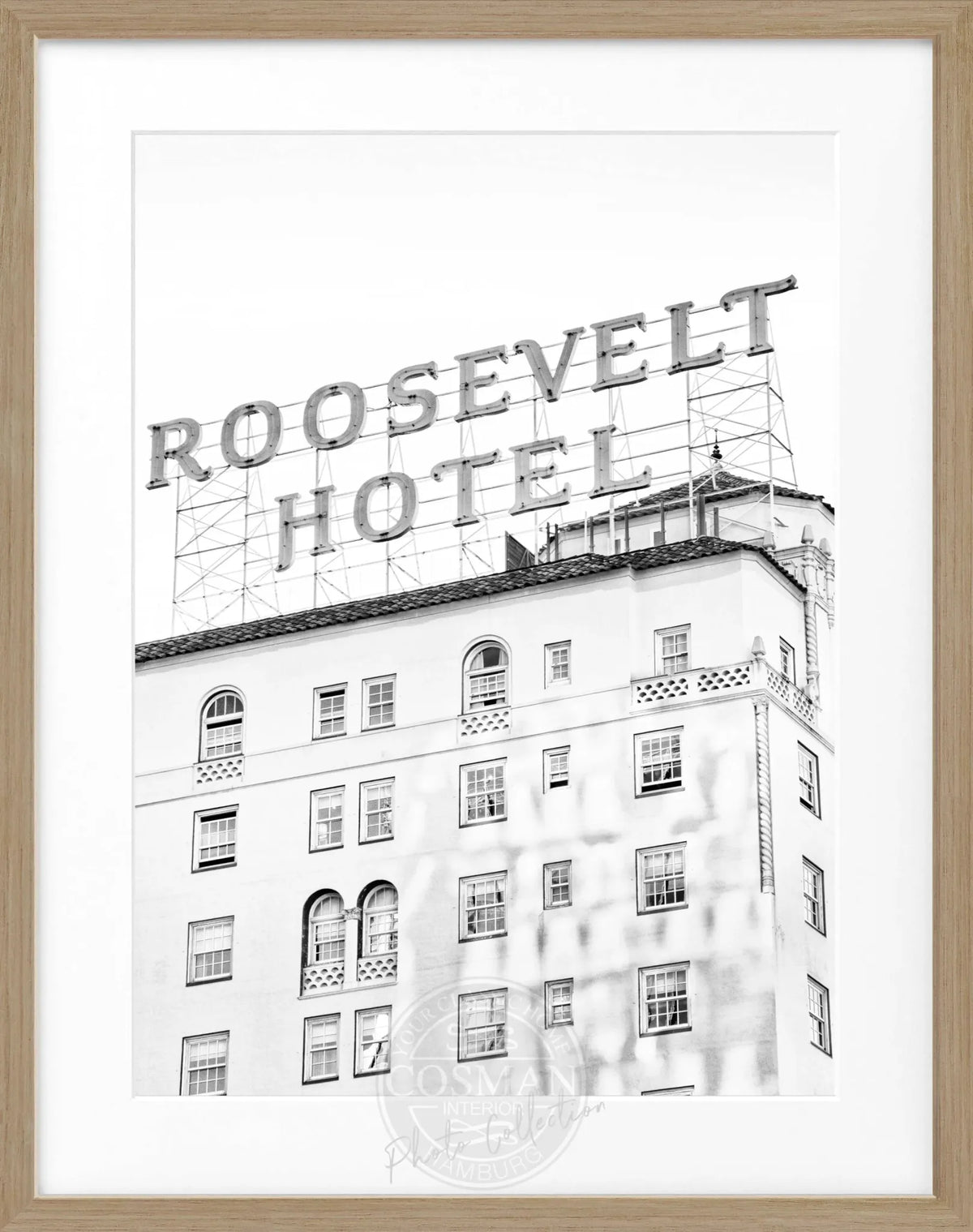 Schwarz-Weiß-Poster mit Rahmen, Kalifornien Los Angeles Roosevelt Hotel, von Cosman-Photocollection, 25x31cm, stilvolles Wandbild