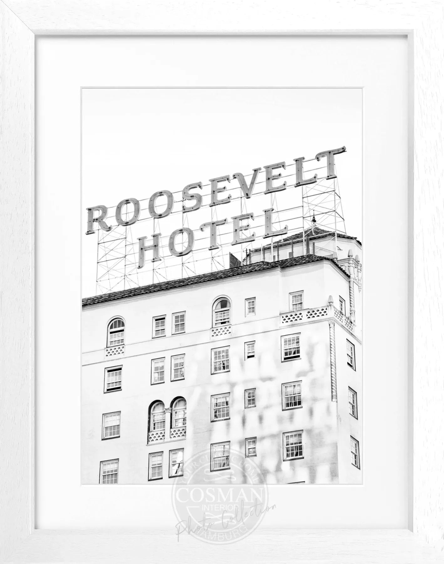Schwarz-weiß Poster mit Rahmen, Kalifornien Los Angeles Roosevelt Hotel, von Cosman-Photocollection, 25x31 cm, modernes Wandbild