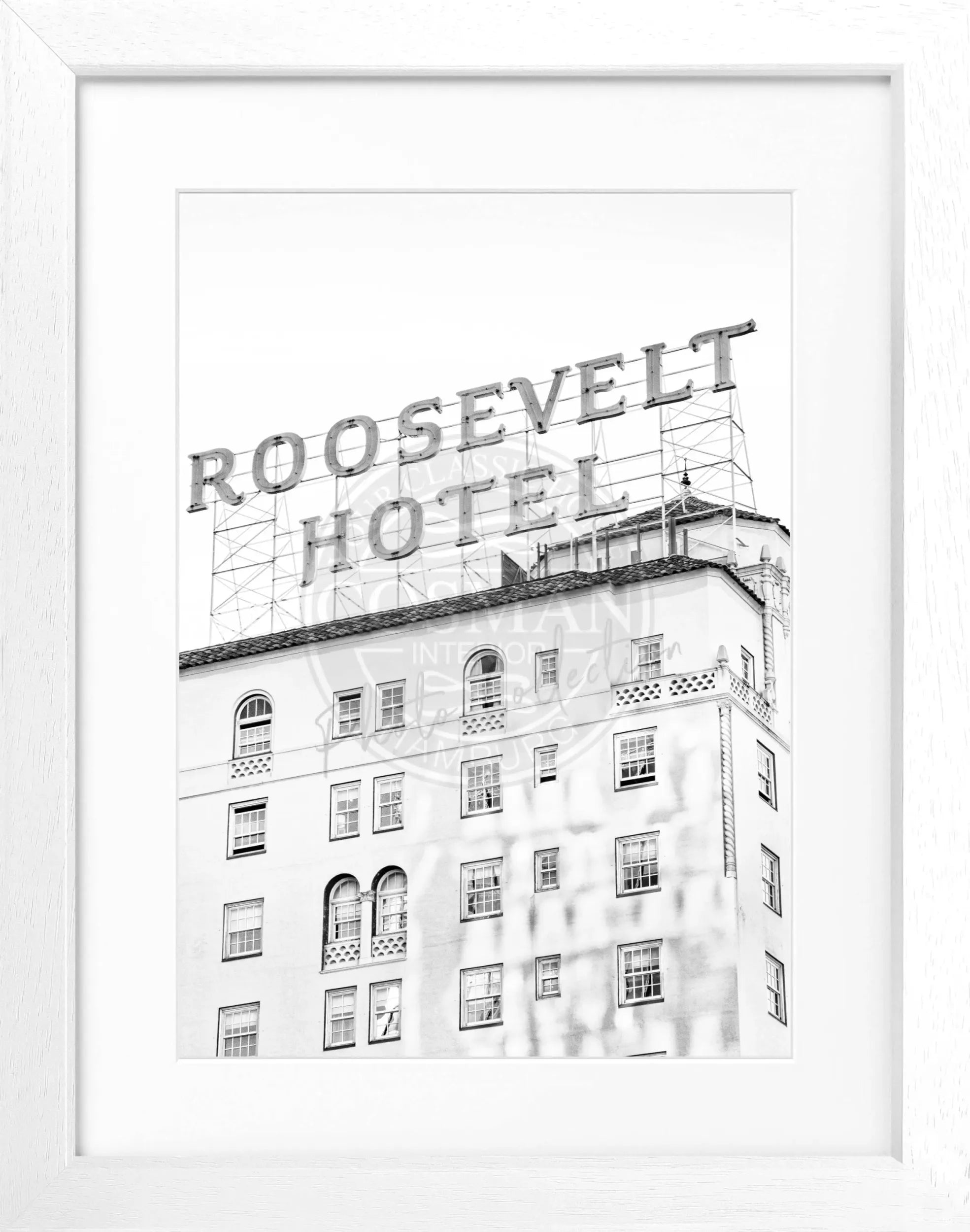 Schwarz-weiß Poster mit Rahmen, Kalifornien Los Angeles Roosevelt Hotel, von Cosman-Photocollection, 25x31 cm, modernes Wandbild