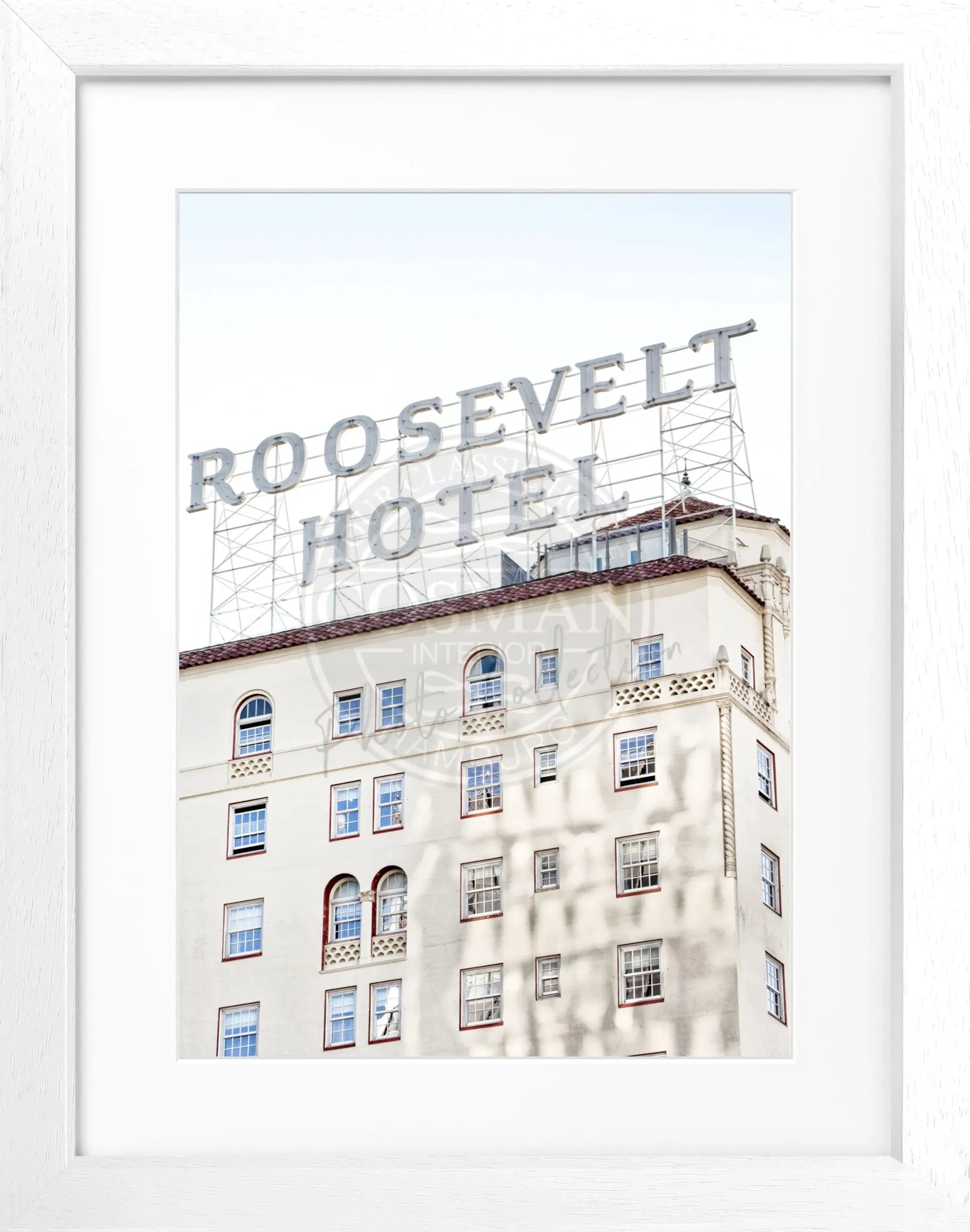 Schwarz-weiß Poster mit Rahmen von Cosman-Photocollection, Kalifornien Los Angeles Roosevelt Hotel, 25x31cm, stilvolle Wanddekoration