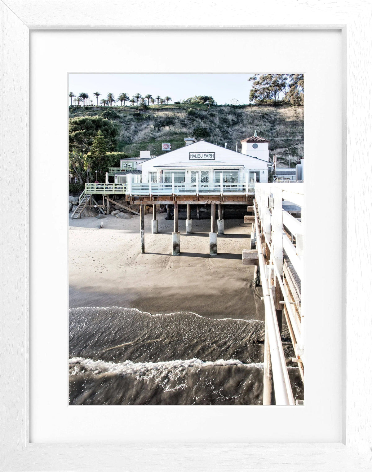 Schwarz-weiß Poster mit Rahmen, Kalifornien Malibu Beach Pier, von Cosman-Photocollection, 25x31 cm, Strandmotiv
