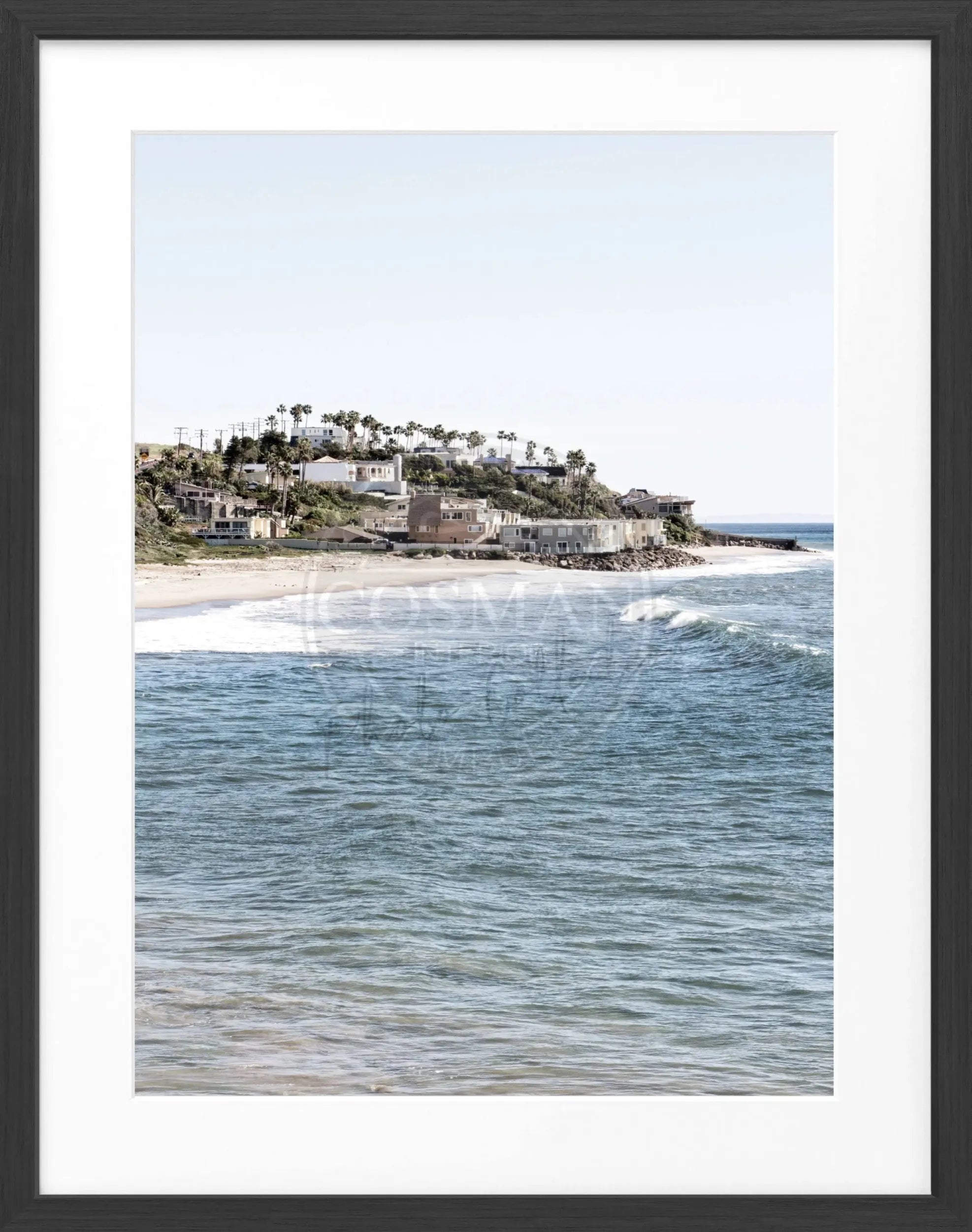 Schwarz-weiß Poster mit Rahmen, Kalifornien Malibu Motiv, 25x31 cm, von Cosman-Photocollection, dekoratives Wandbild