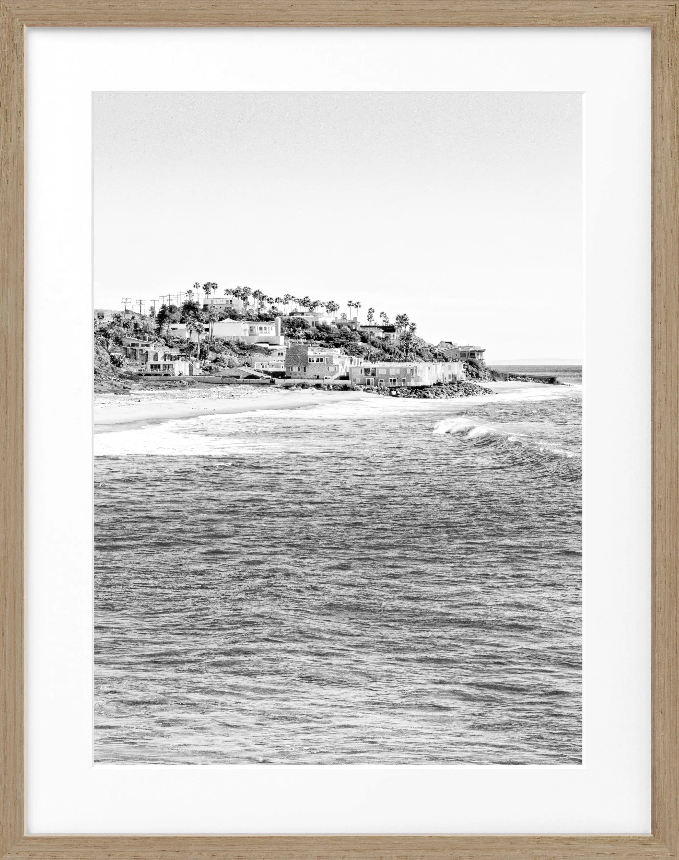 Schwarz-weiß Poster mit schwarzem Rahmen, Kalifornien Malibu Motiv, 25x31 cm, von Cosman-Photocollection