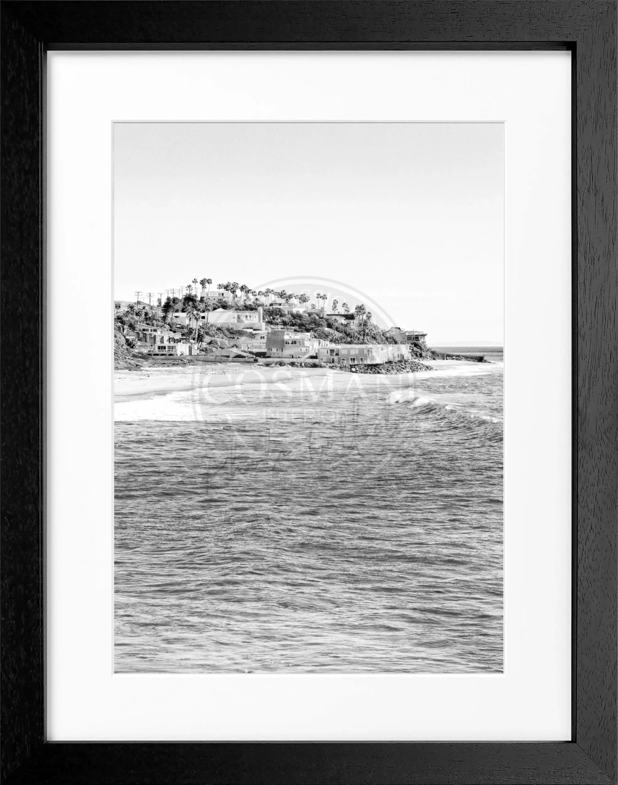 Schwarz-weiß Poster mit Rahmen von Kalifornien Malibu, 25x31cm, von Cosman-Photocollection, dekoratives Wandbild