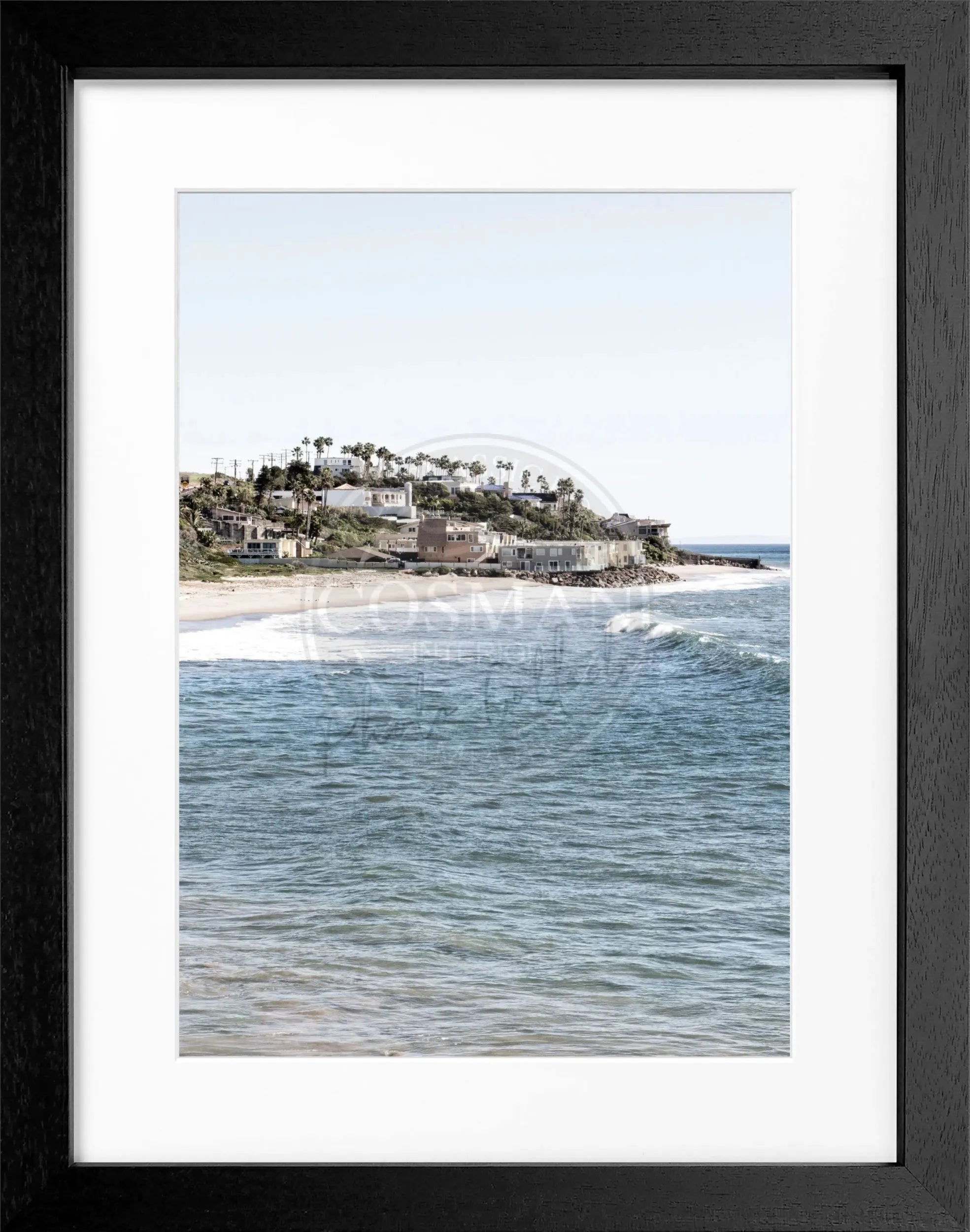 Schwarz-weißes Poster mit Rahmen, Kalifornien Malibu Motiv, von Cosman-Photocollection, 25x31 cm, Wanddekoration
