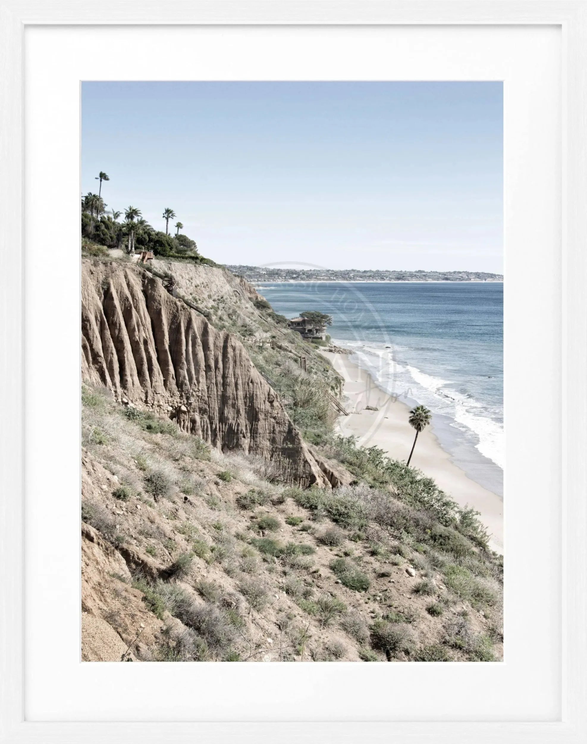 Schwarz-weiß Poster mit Rahmen, Kalifornien Malibu Motiv, 25x31cm, von Cosman-Photocollection, Wanddekoration mit Meereslandschaft
