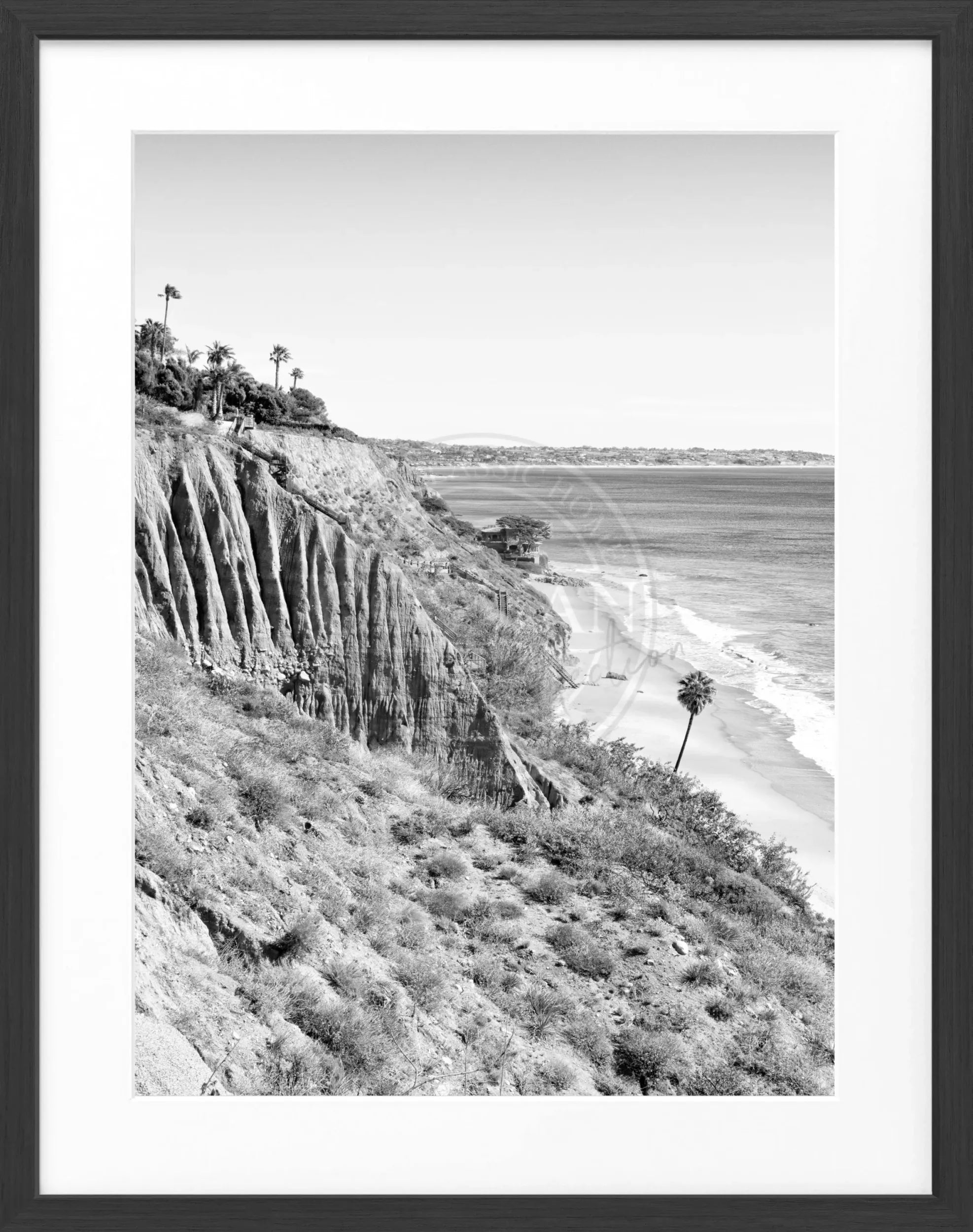 Schwarz-weißes Poster mit Rahmen, Kalifornien Malibu Motiv, von Cosman-Photocollection, 25x31 cm, Wanddekoration