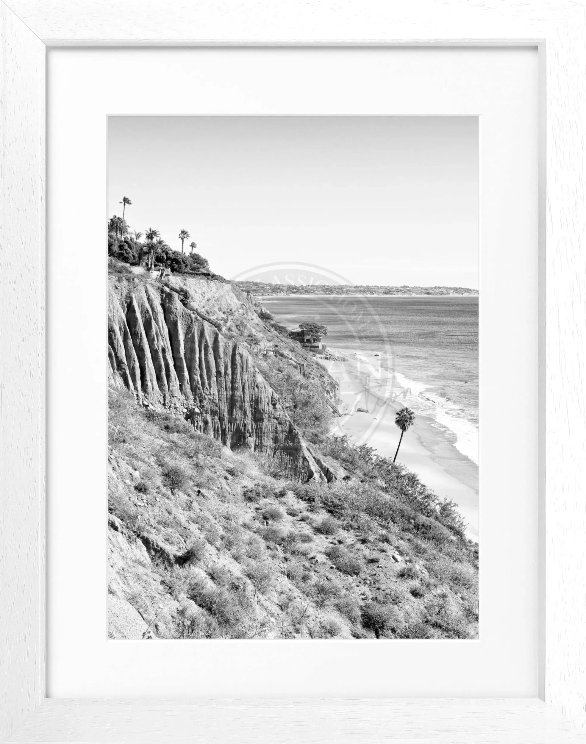 Schwarz-weiß Poster mit Rahmen, Kalifornien Malibu Motiv, 25x31 cm, von Cosman-Photocollection
