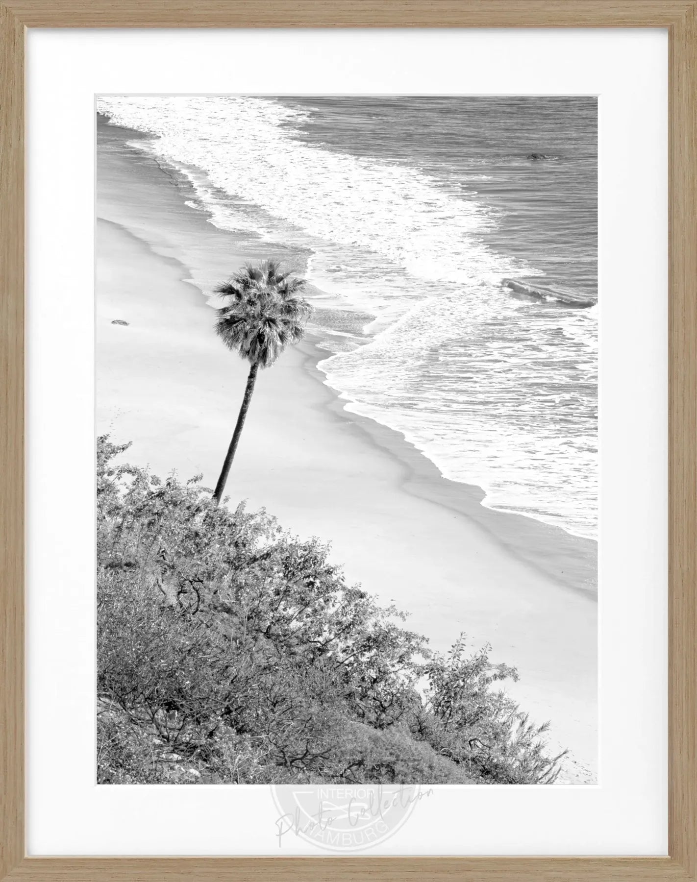Schwarzer Poster mit Rahmen, Kalifornien Malibu Motiv, 25x31cm, von Cosman-Photocollection, schwarz-weiß, Wanddekoration