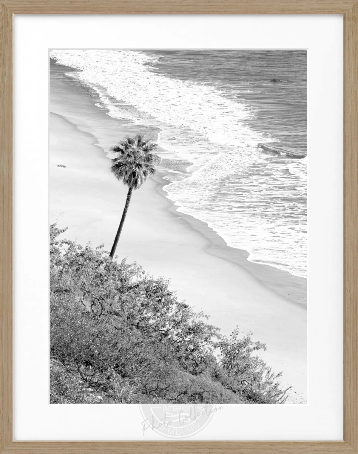 Schwarzer Poster mit Rahmen, Kalifornien Malibu Motiv, 25x31cm, von Cosman-Photocollection, schwarz-weiß, Wanddekoration