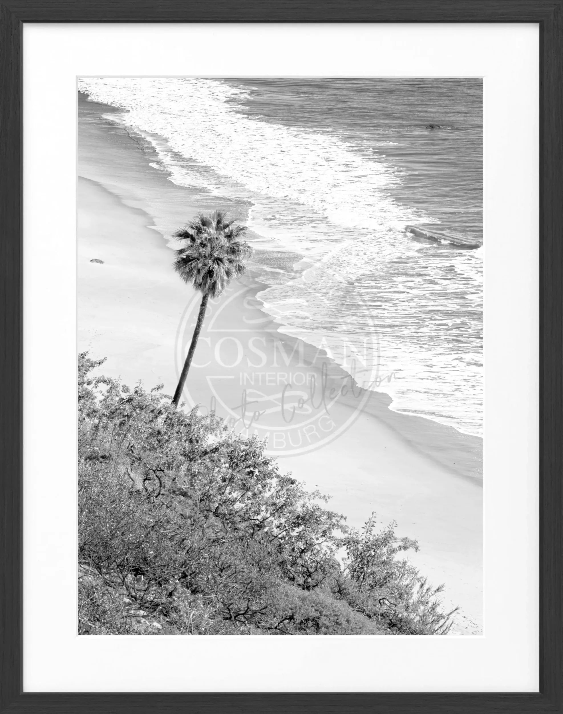 Schwarz-weißes Poster mit Rahmen, Kalifornien Malibu Motiv, 25x31 cm, von Cosman-Photocollection
