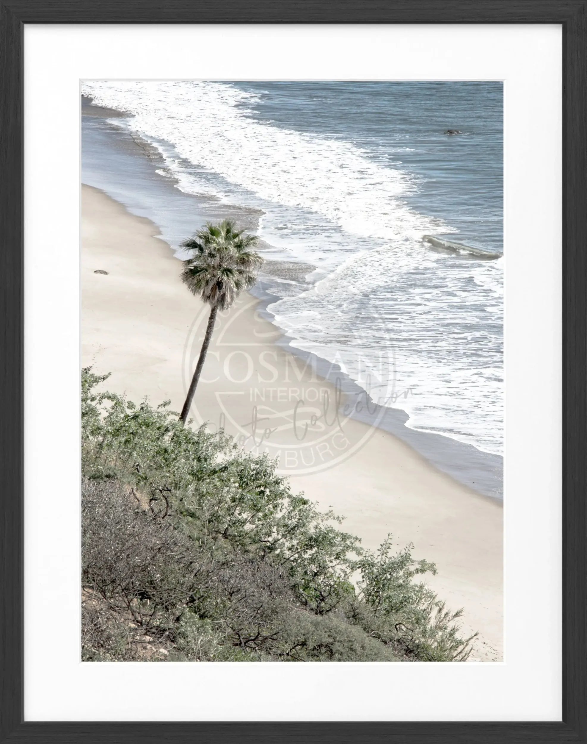 Schwarz-weiß Poster mit schwarzem Rahmen, Kalifornien Malibu Motiv, 25x31 cm, von Cosman-Photocollection