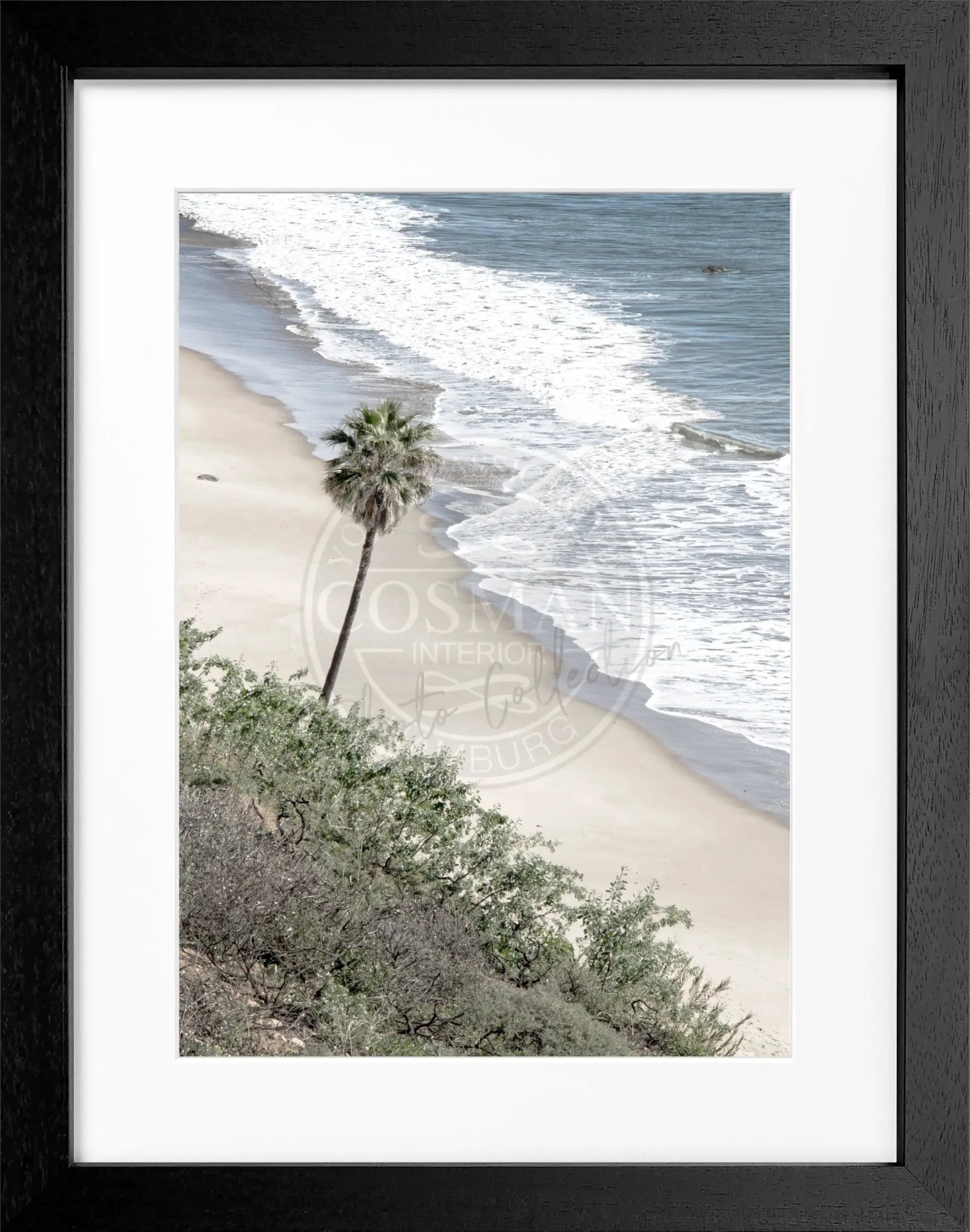 Schwarz-weißes Poster mit Rahmen, Kalifornien Malibu Motiv, von Cosman-Photocollection, 25x31cm, stilvolle Wanddekoration
