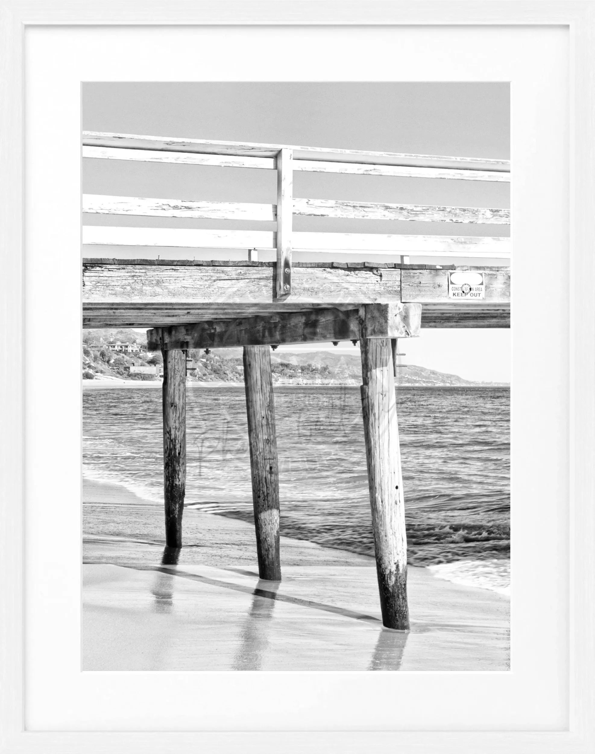 Schwarz-weiß Poster mit Rahmen, Kalifornien Malibu Pier, Cosman-Photocollection, 25x31cm, Wanddekoration