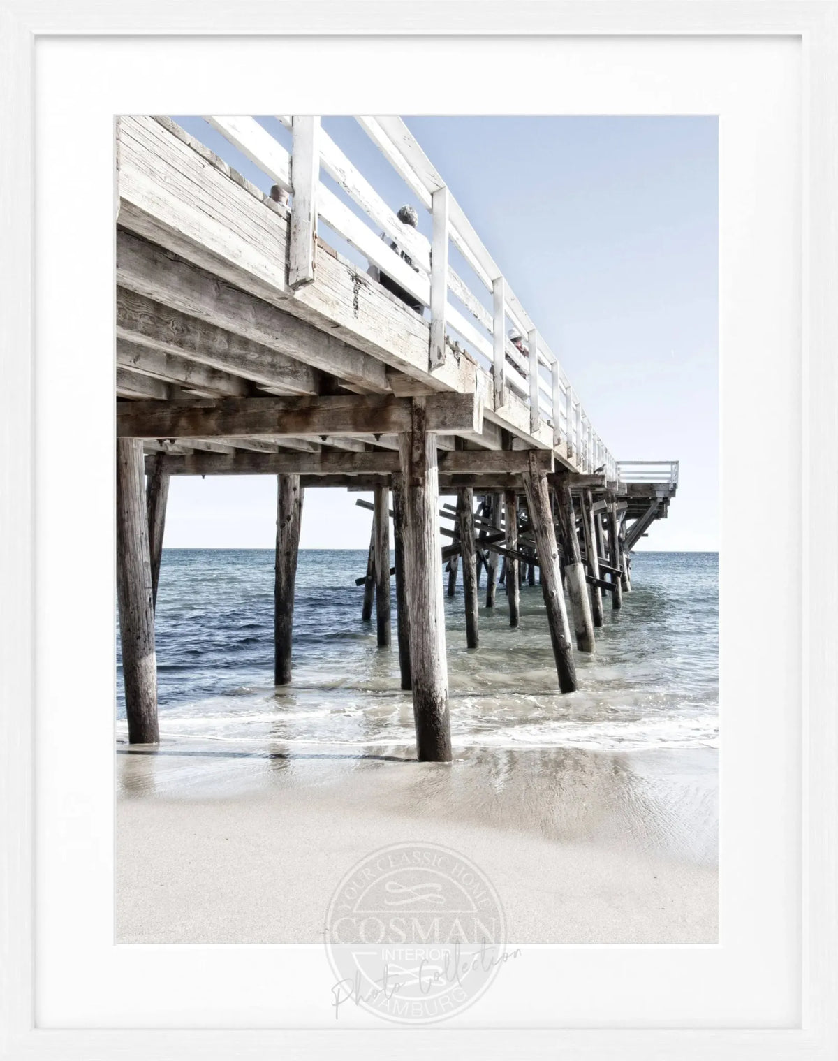 Schwarz-weißes Poster mit Rahmen von Cosman-Photocollection, Kalifornien Malibu Pier, 25x31 cm, Wanddekoration