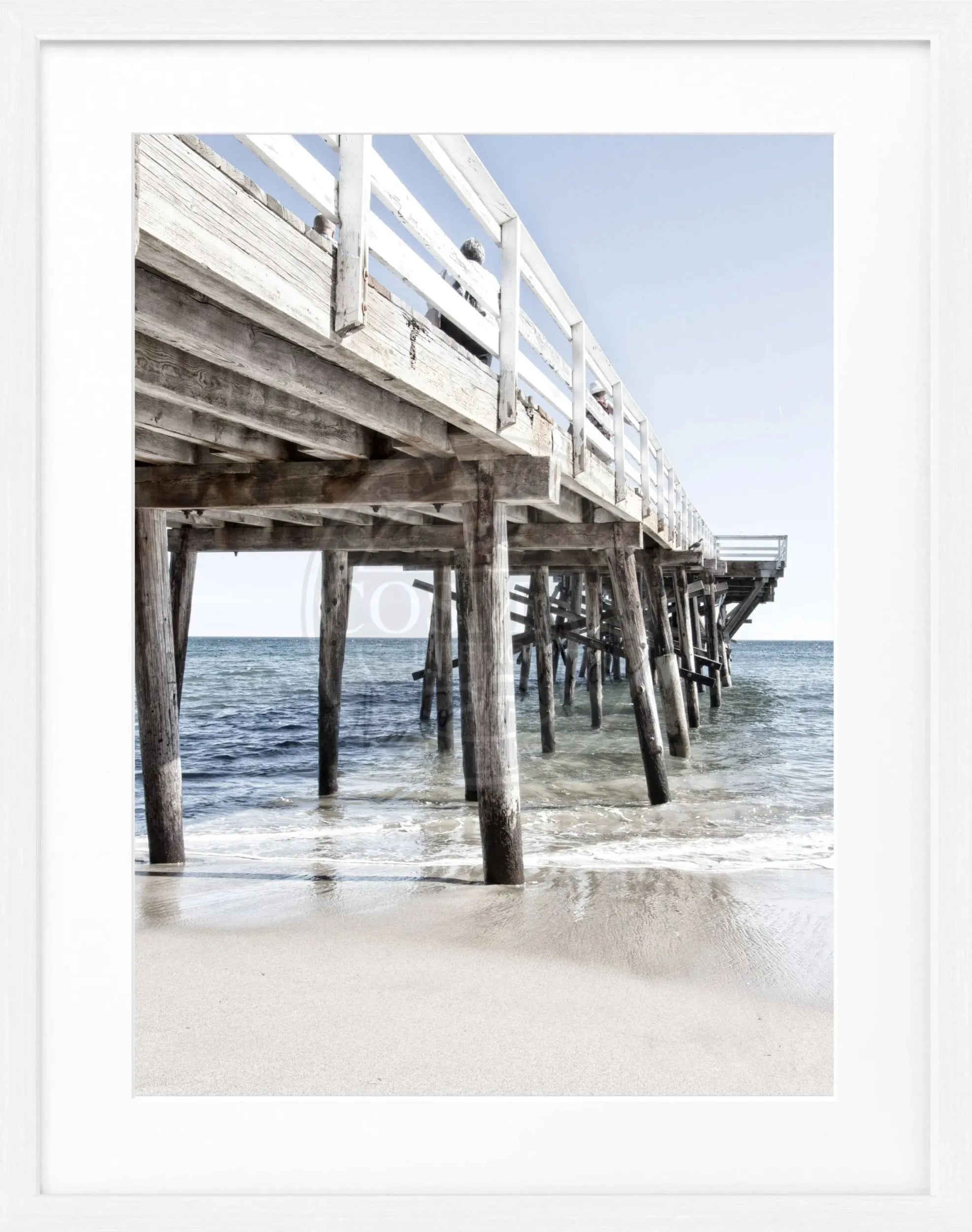 Schwarz-weißes Poster mit Rahmen von Cosman-Photocollection, Kalifornien Malibu Pier, 25x31 cm, Wanddekoration