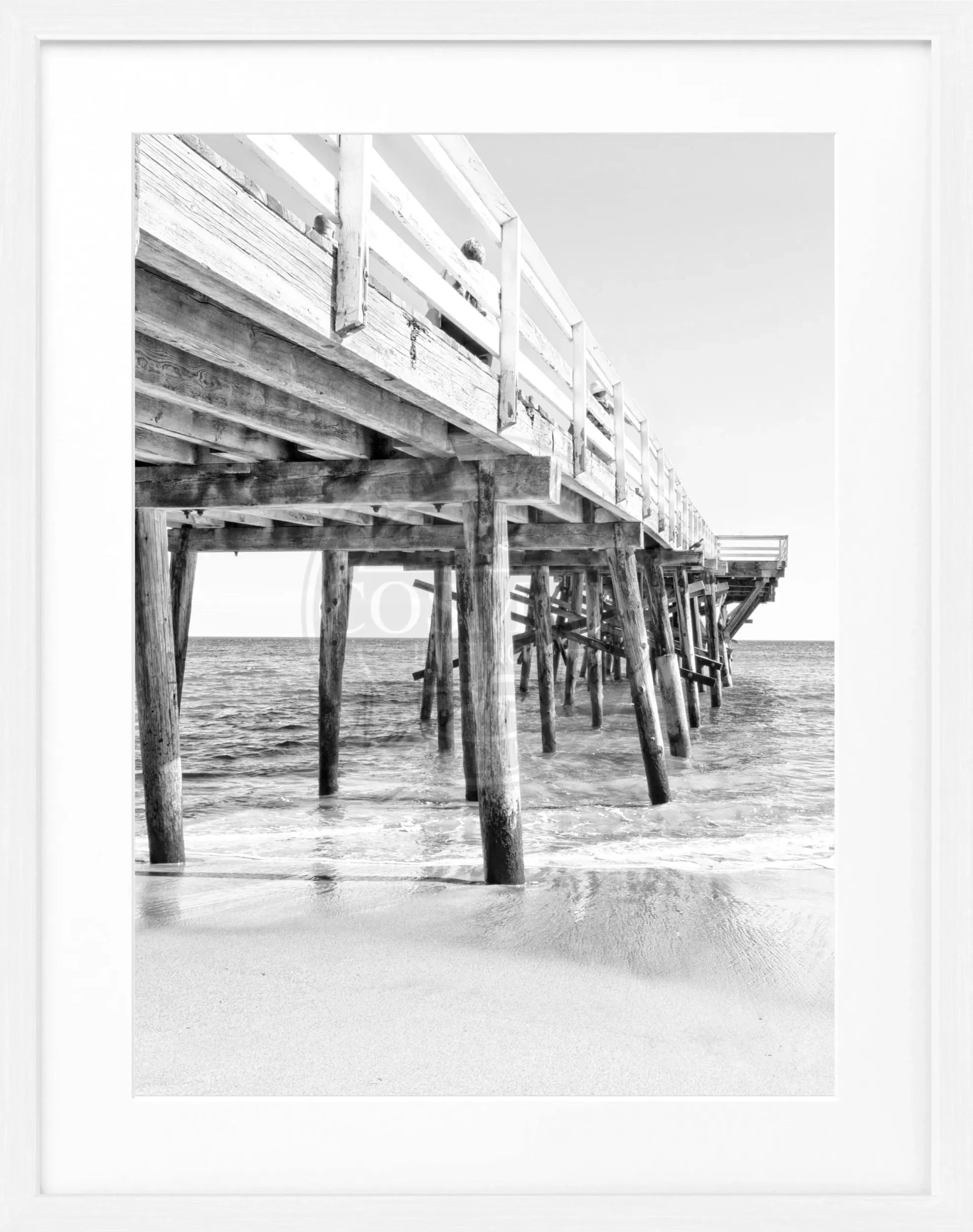 Schwarz-weiß Poster mit Rahmen, Kalifornien Malibu Pier, von Cosman-Photocollection, 25x31 cm, Wanddekoration mit Strandmotiv