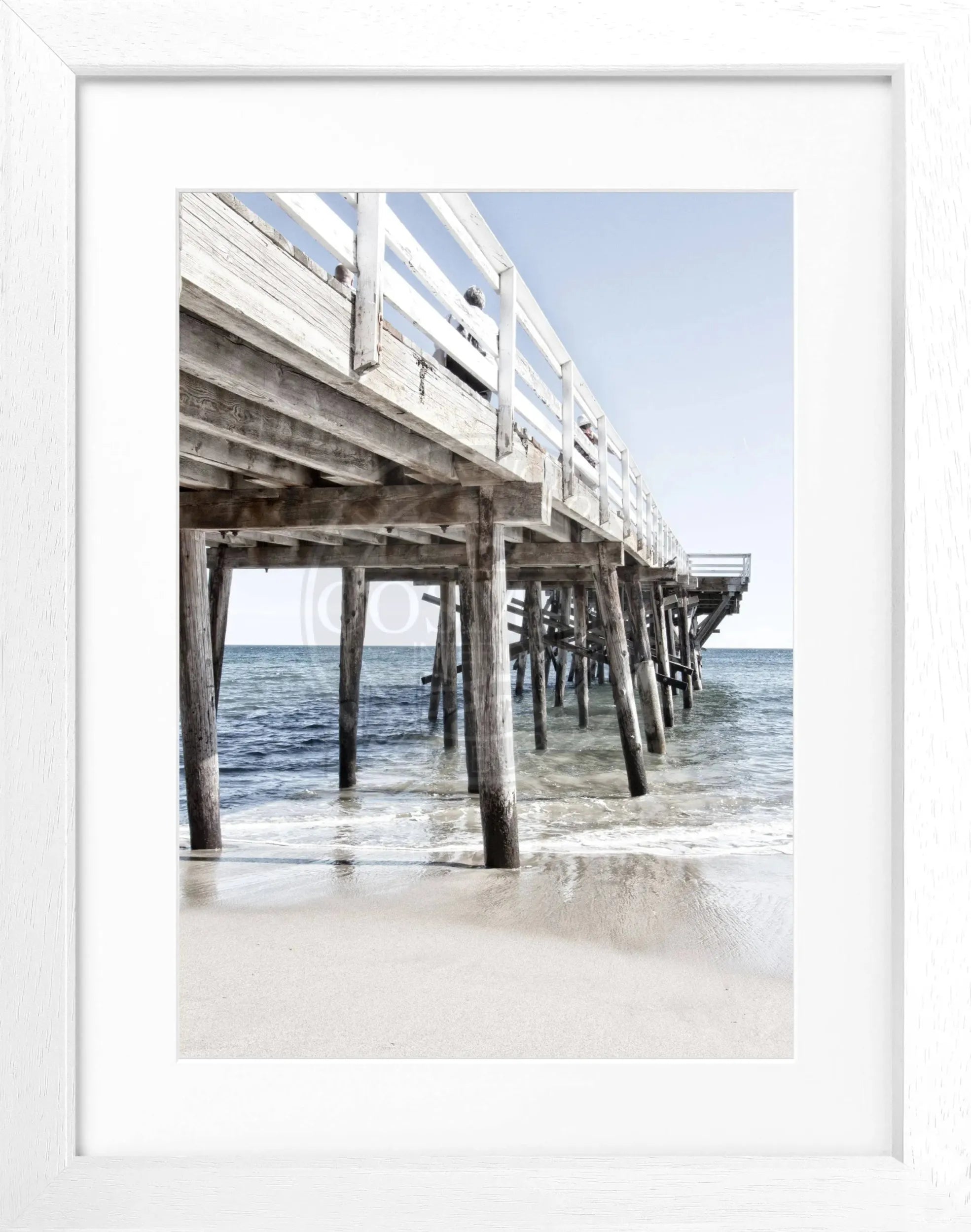 Schwarz-weißes Poster mit Rahmen von Cosman-Photocollection, Kalifornien Malibu Pier, Motiv, 25x31 cm