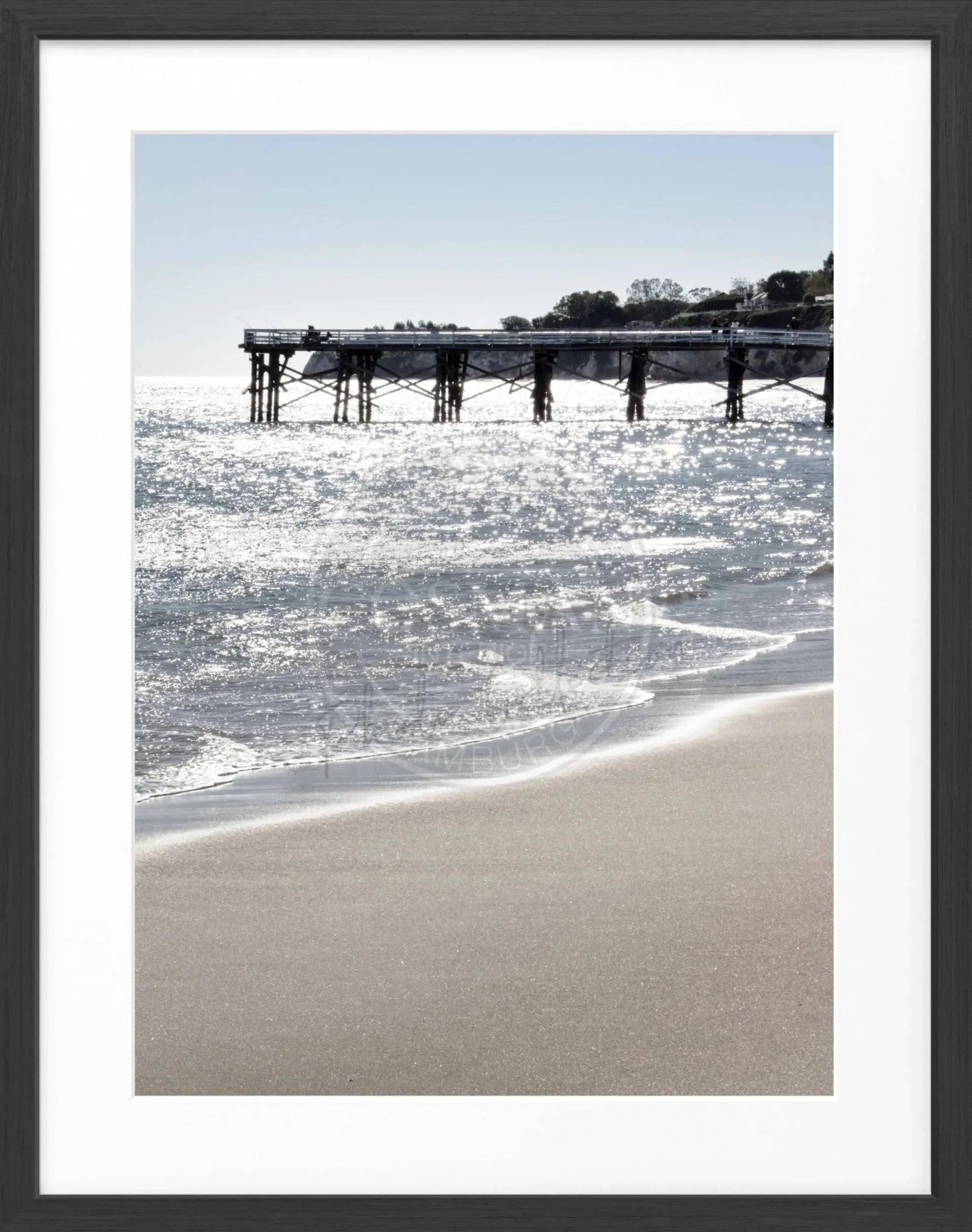 Schwarz-weißes Poster mit Rahmen, Kalifornien Malibu Pier Motiv, Cosman-Photocollection, 25x31 cm, Wanddekoration