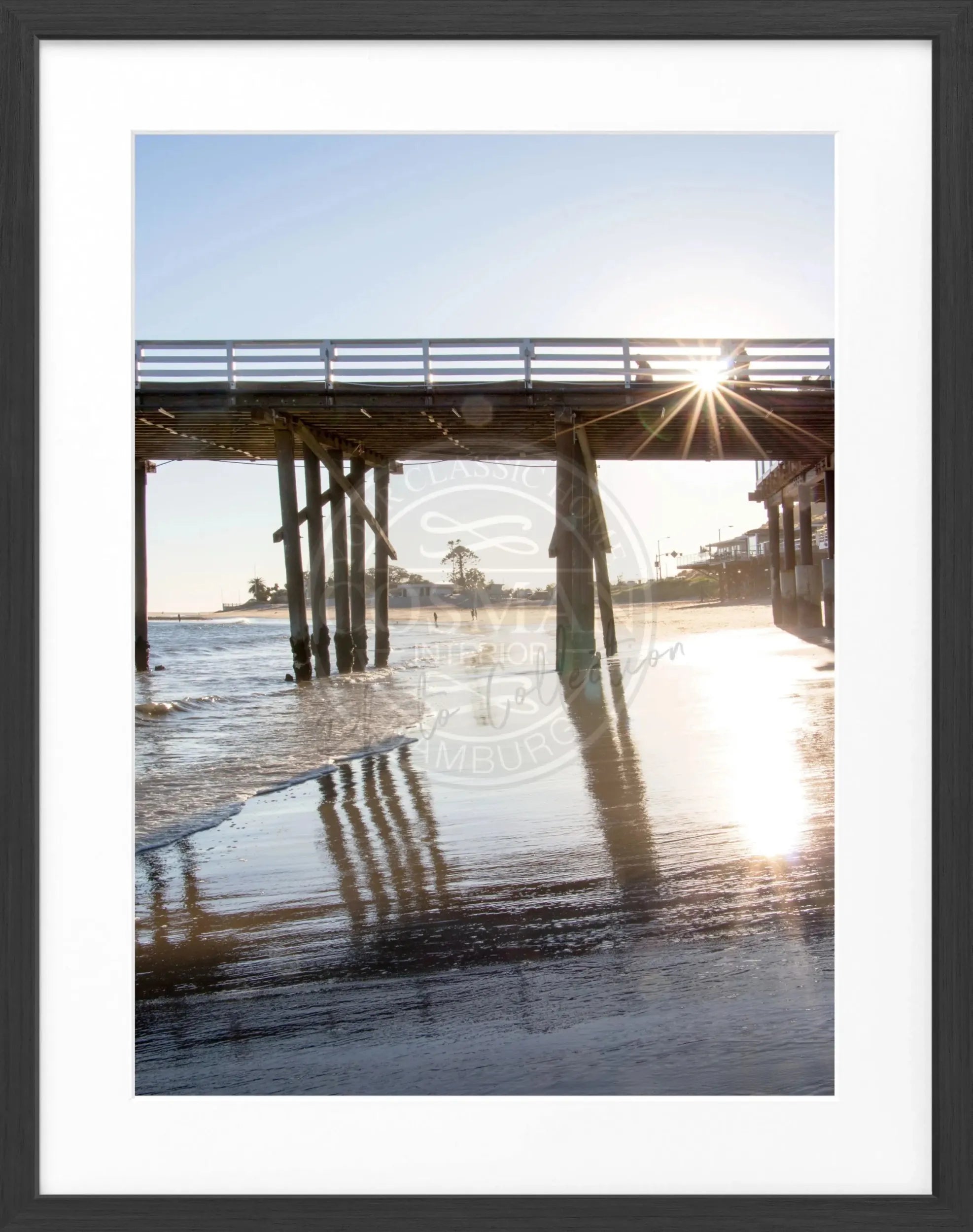 Schwarzweiß-Poster mit Rahmen von Cosman-Photocollection, Kalifornien Malibu Pier, 25x31 cm, dekoratives Wandbild