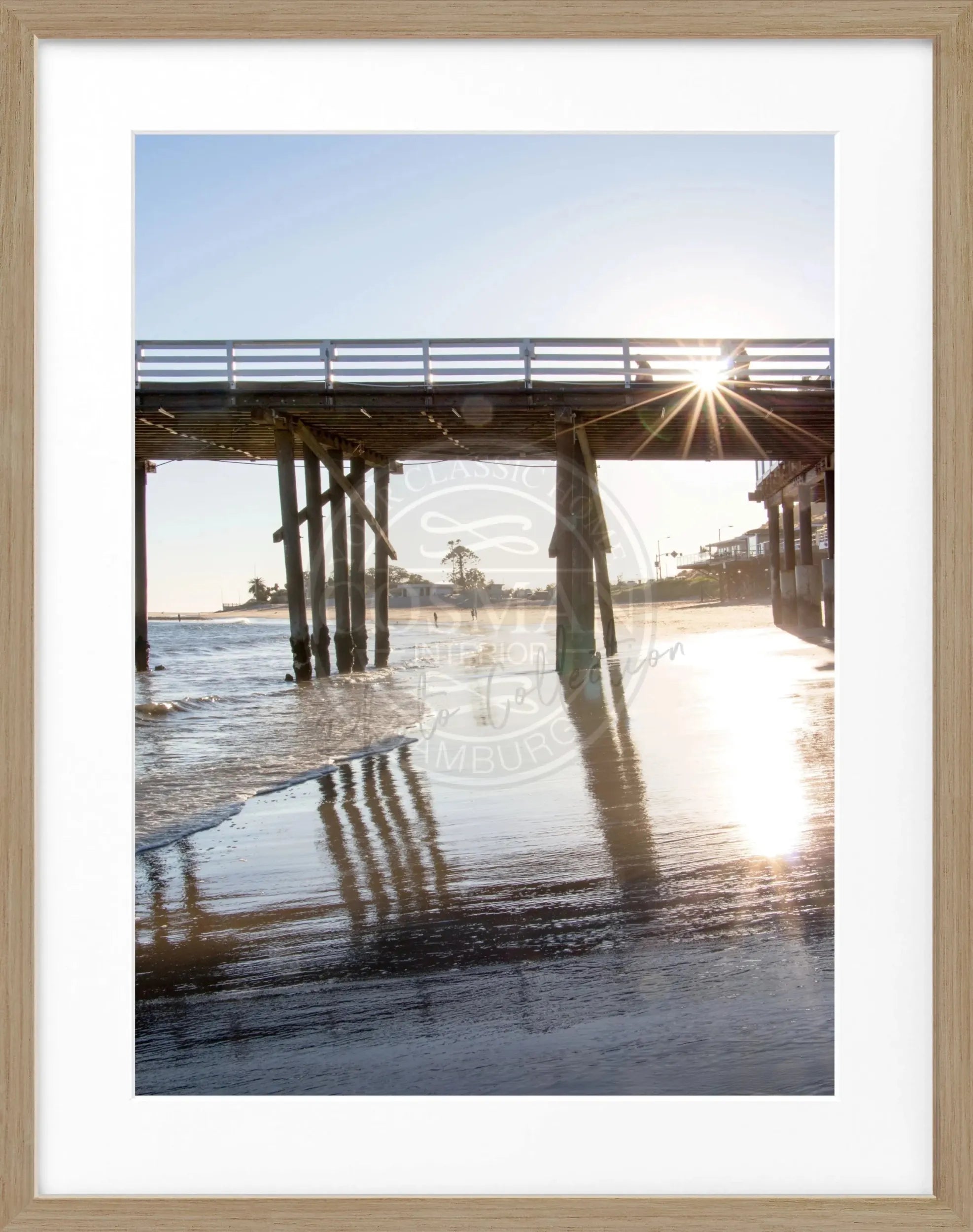 Schwarz-weiß Poster mit Rahmen von Cosman-Photocollection, Kalifornien Malibu Pier, 25x31 cm, maritime Landschaft
